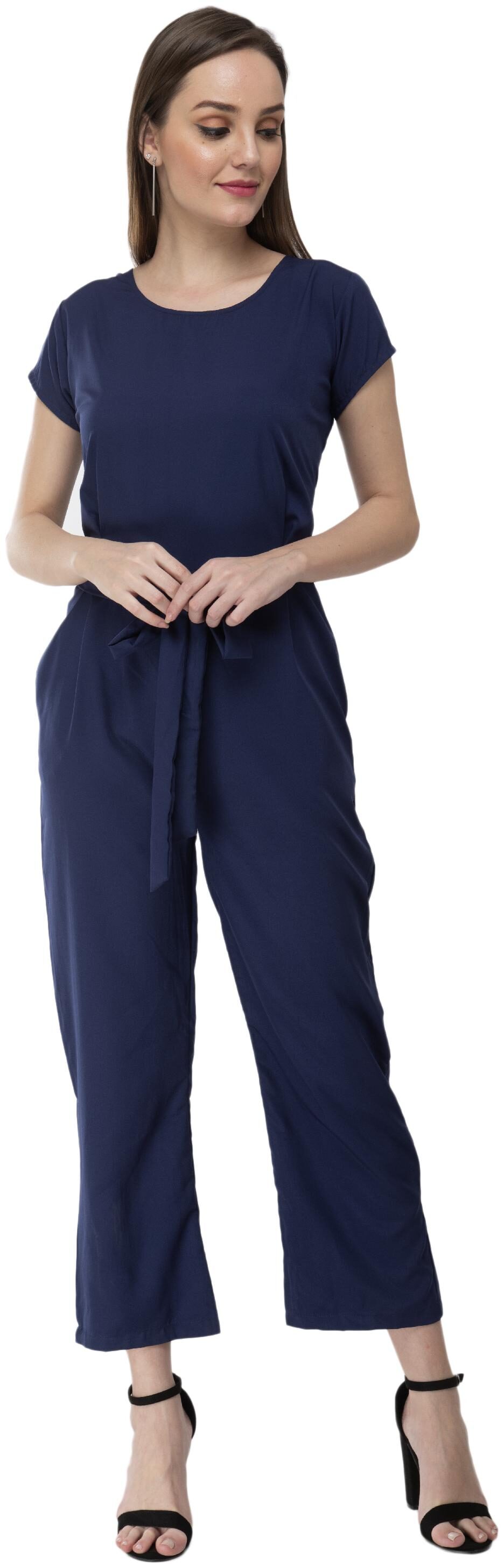 

Milky Way Crepe Navy Blue Solid Jumpsuit For Women