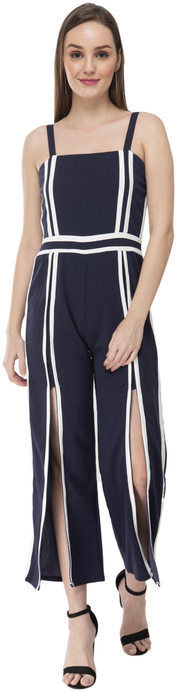 

Milky Way Viscose Rayon Navy Blue Solid Jumpsuit For Women