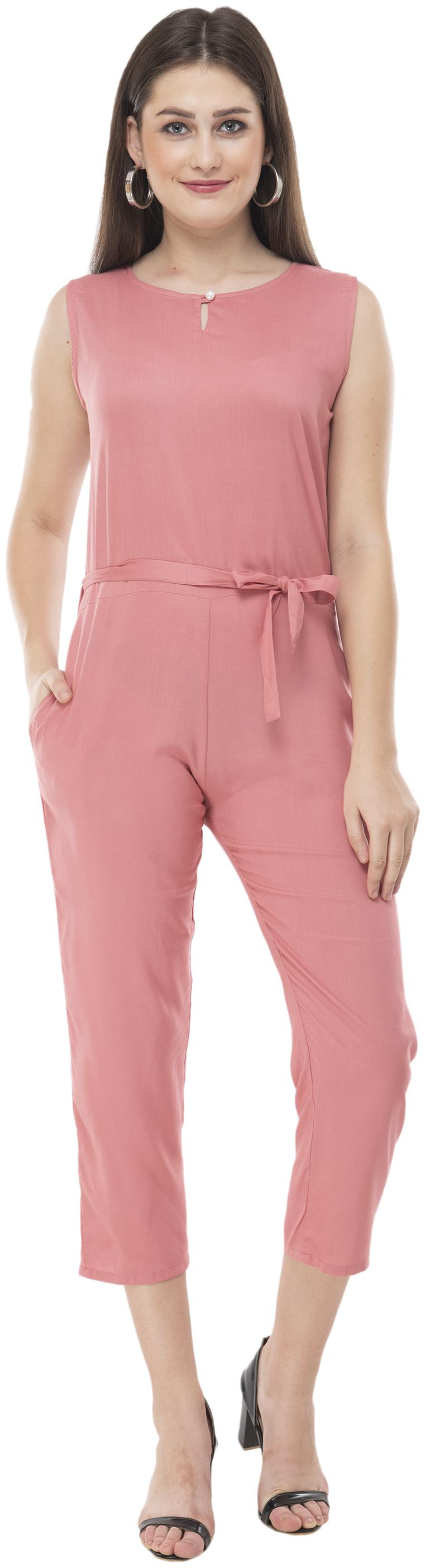 

Milky Way Viscose Rayon Peach Solid Jumpsuit For Women