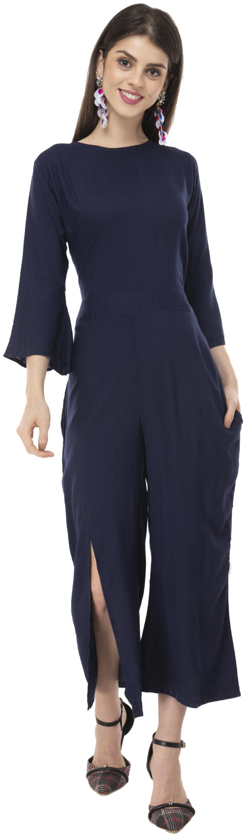 

Milky Way Viscose Rayon Navy Blue Solid Jumpsuit For Women