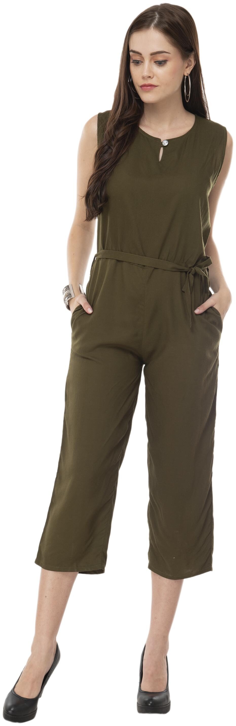 

Milky Way Viscose Rayon Olive Solid Jumpsuit For Women