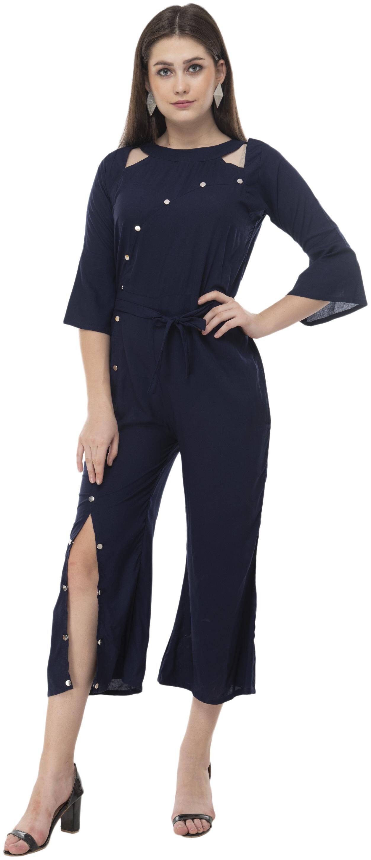 

Milky Way Viscose Rayon Navy Blue Solid Jumpsuit For Women