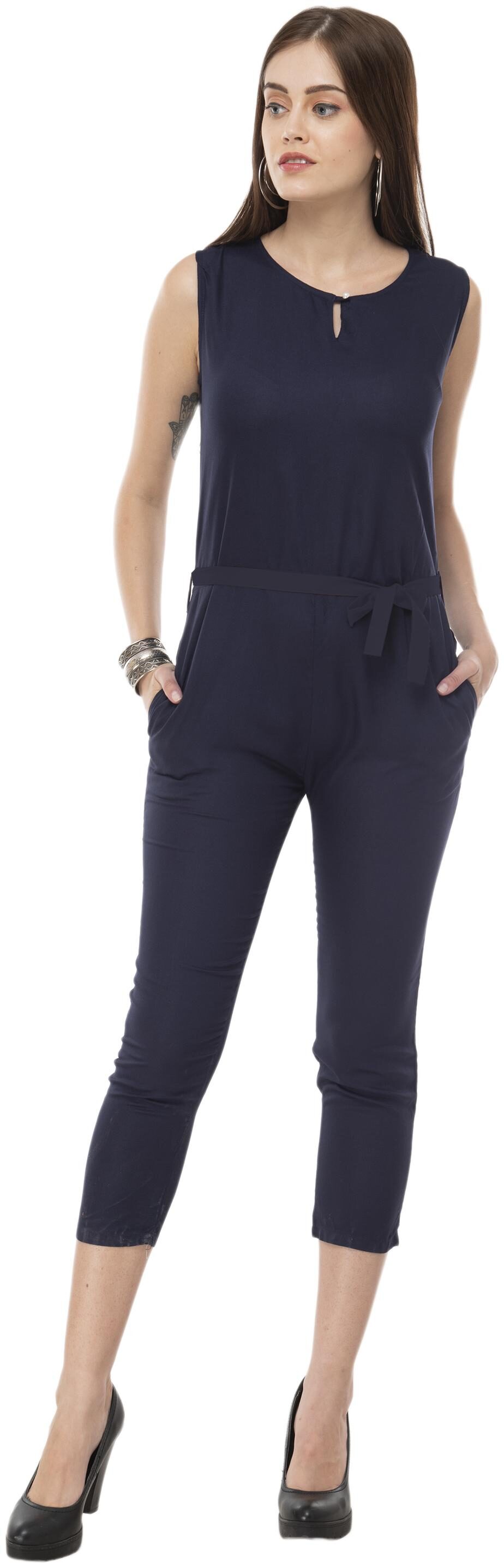 

Milky Way Viscose Rayon Navy Blue Solid Jumpsuit For Women