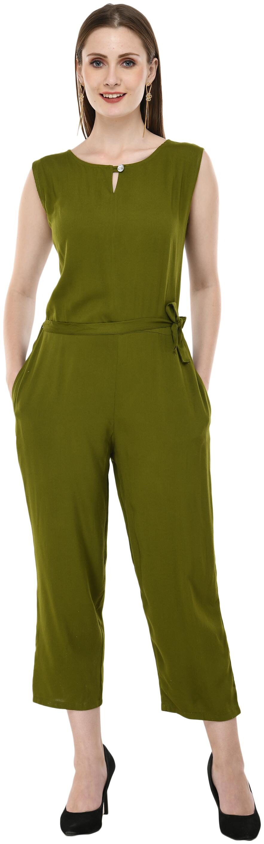

Milky Way Viscose Rayon Olive Solid Jumpsuit For Women