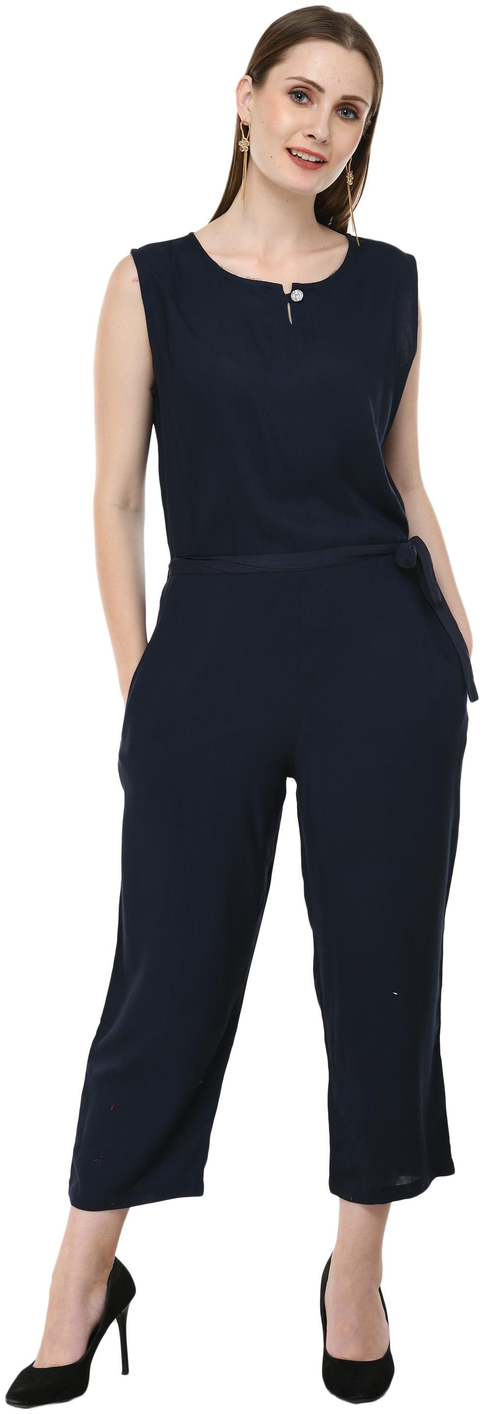 

Milky Way Viscose Rayon Navy Blue Solid Jumpsuit For Women