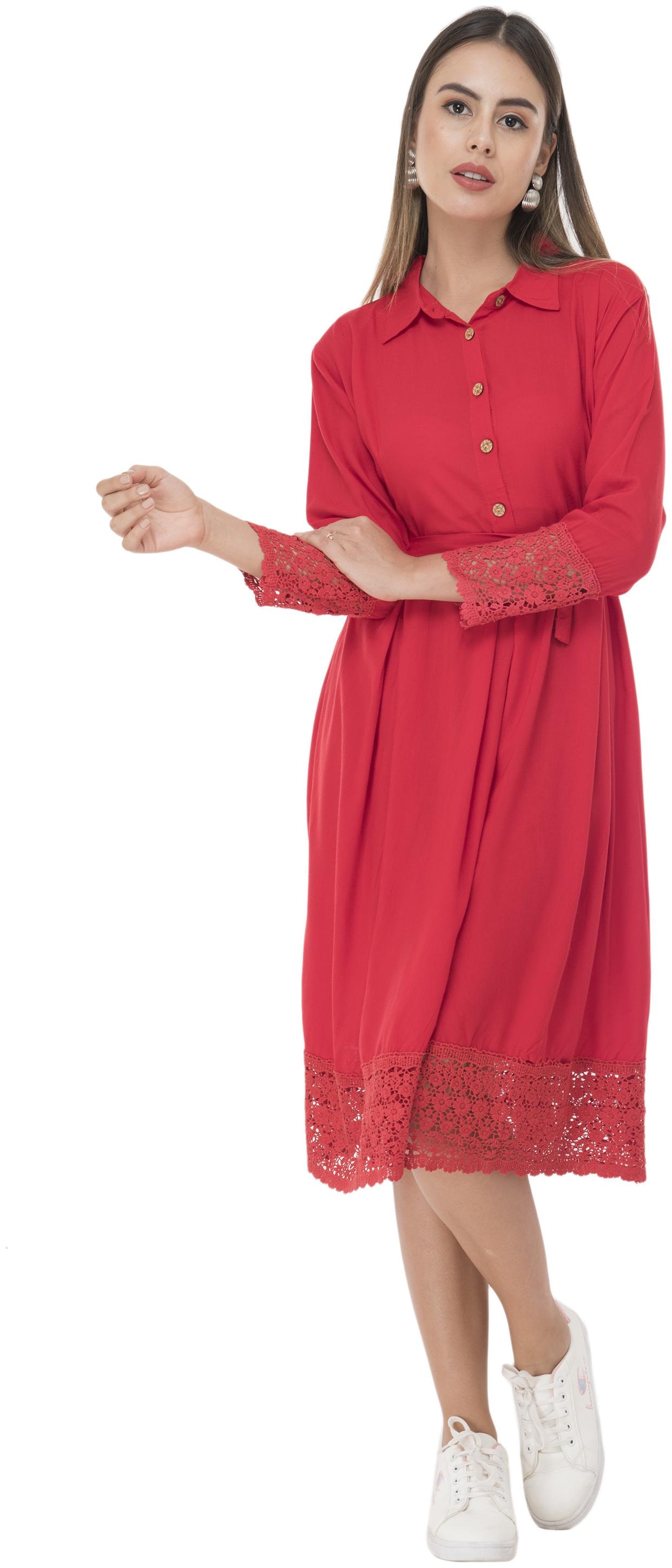 

Milky Way Red Solid A-line dress