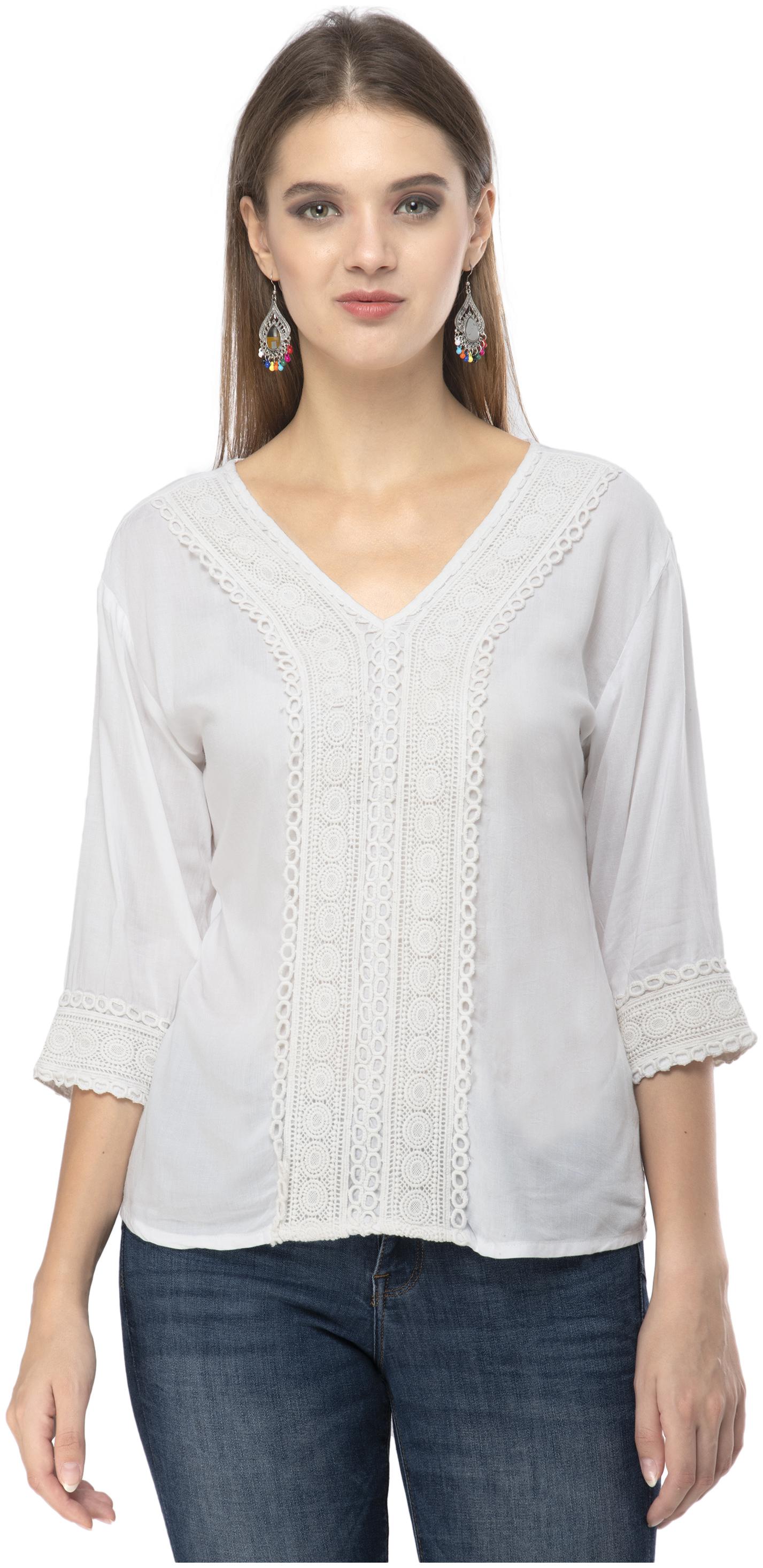

Milky Way Women Rayon Embroidered White Top