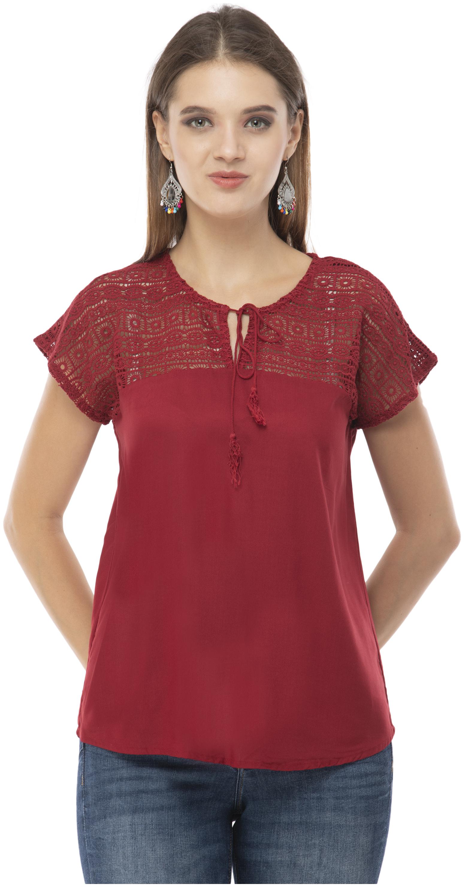 

Milky Way Women Rayon Embroidered Red Top