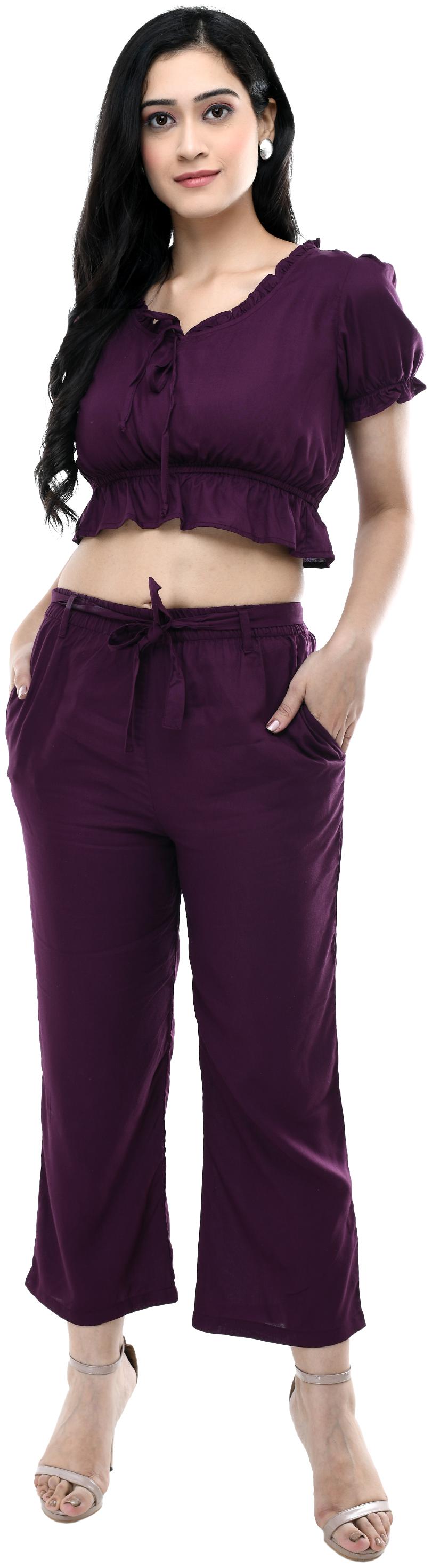 

Milky Way Women Solid Top bottom set - Purple