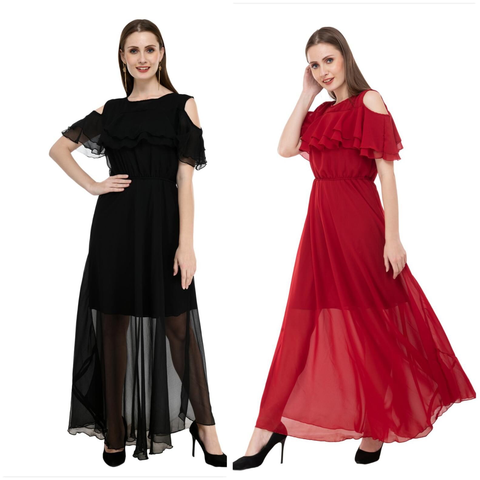 

Milky Way Black Red Solid Fit flare dress