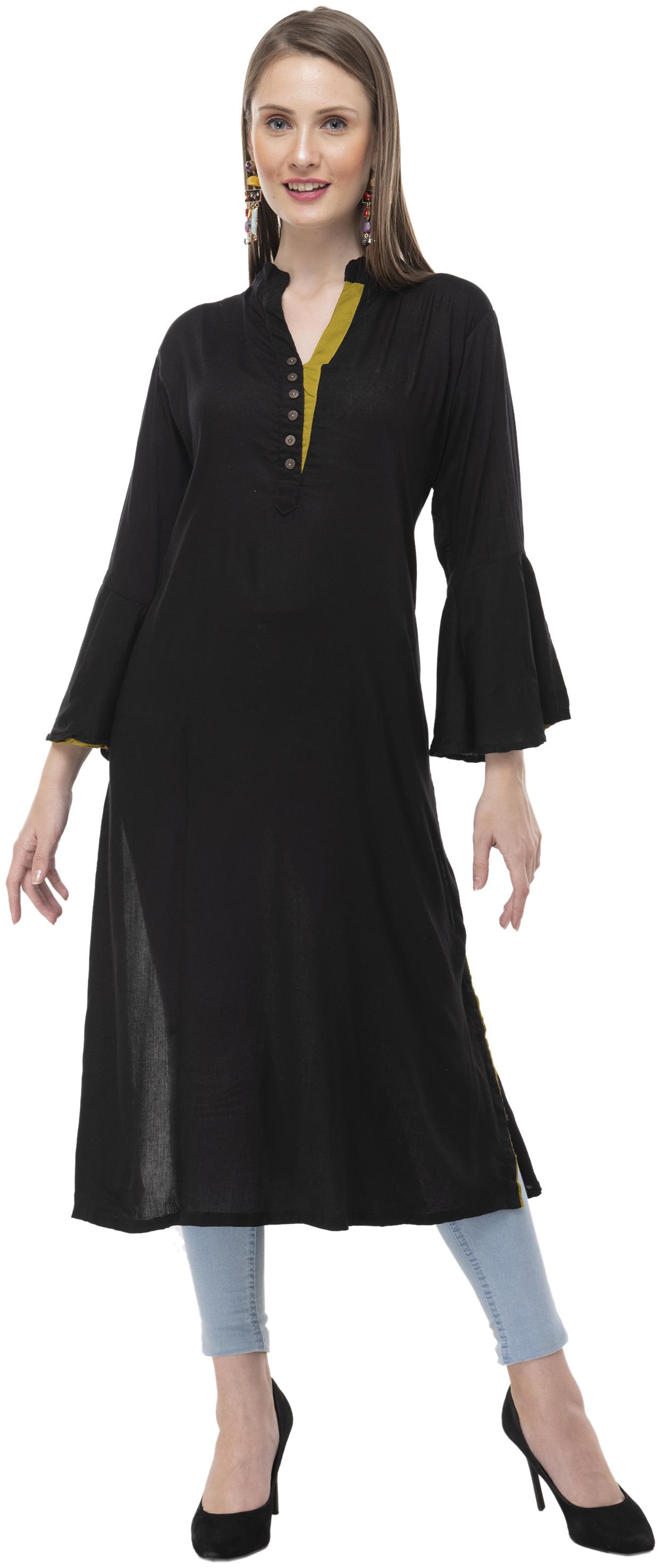 

Milky Way Women Rayon A Line Kurti -Black
