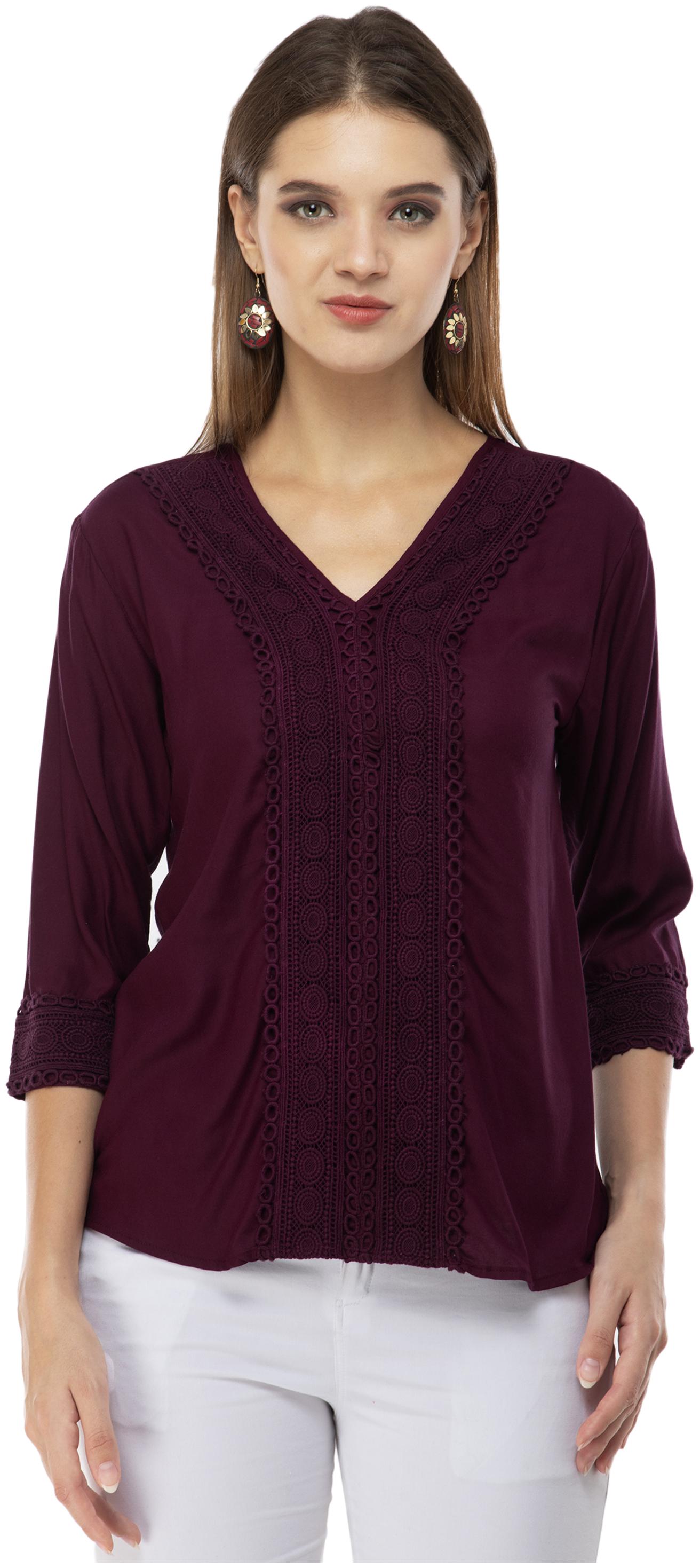 

Milky Way Women Rayon Embroidered Maroon Top