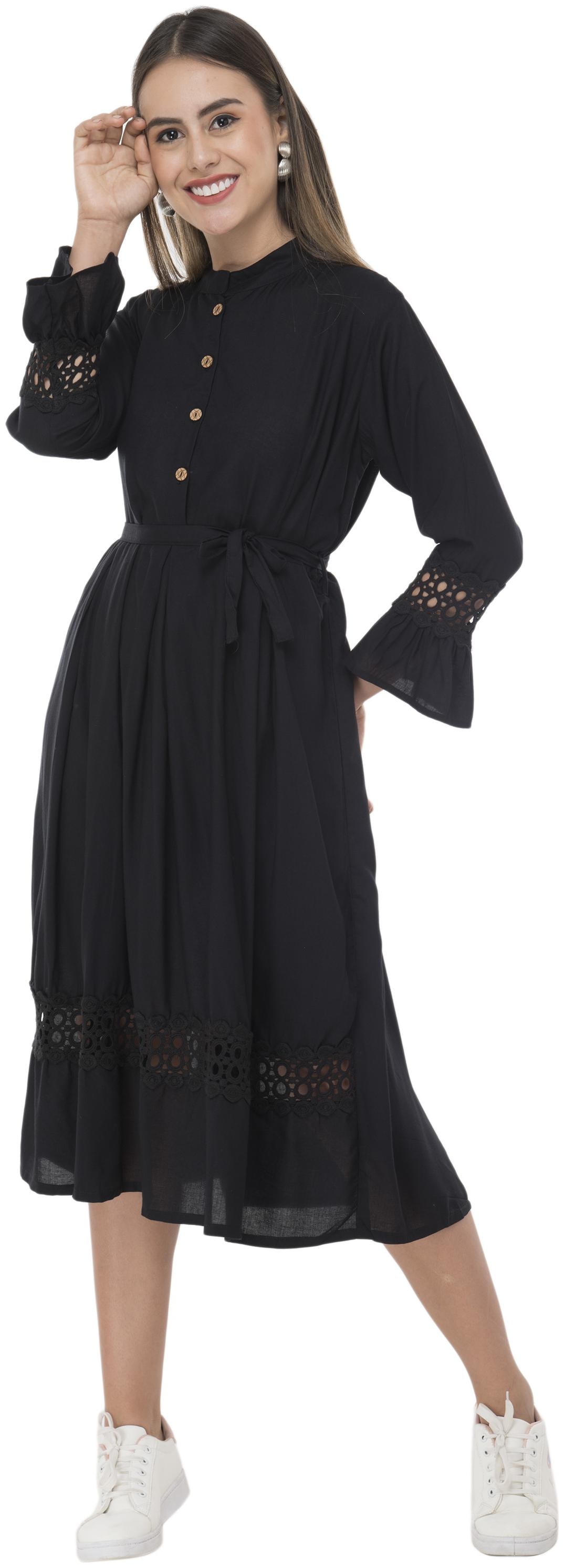 

Milky Way Black Solid A-line dress