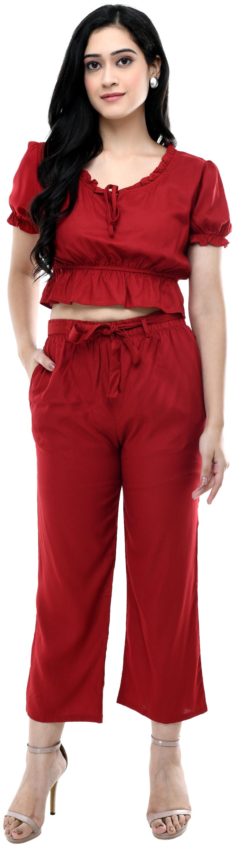 

Milky Way Women Solid Top bottom set - Red