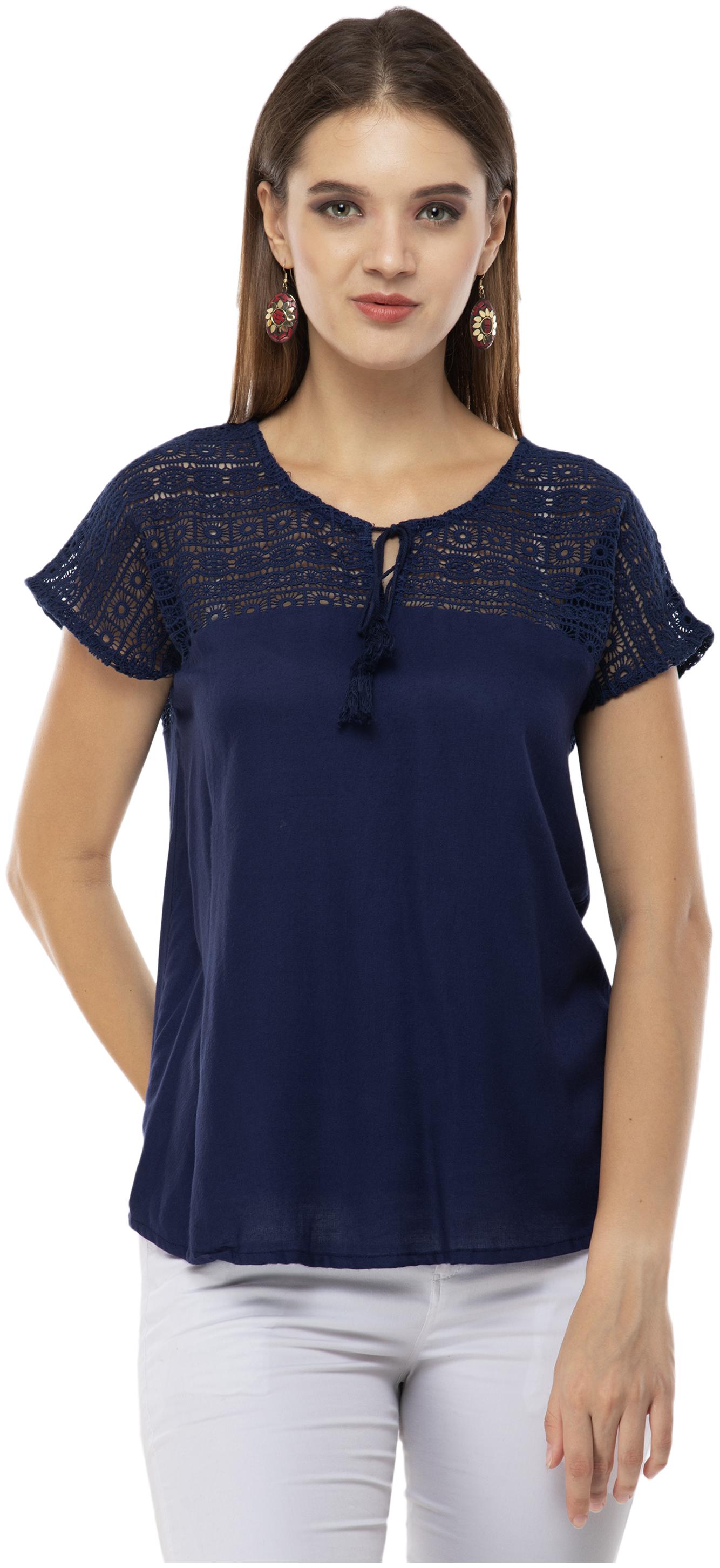 

Milky Way Women Rayon Embroidered Blue Top