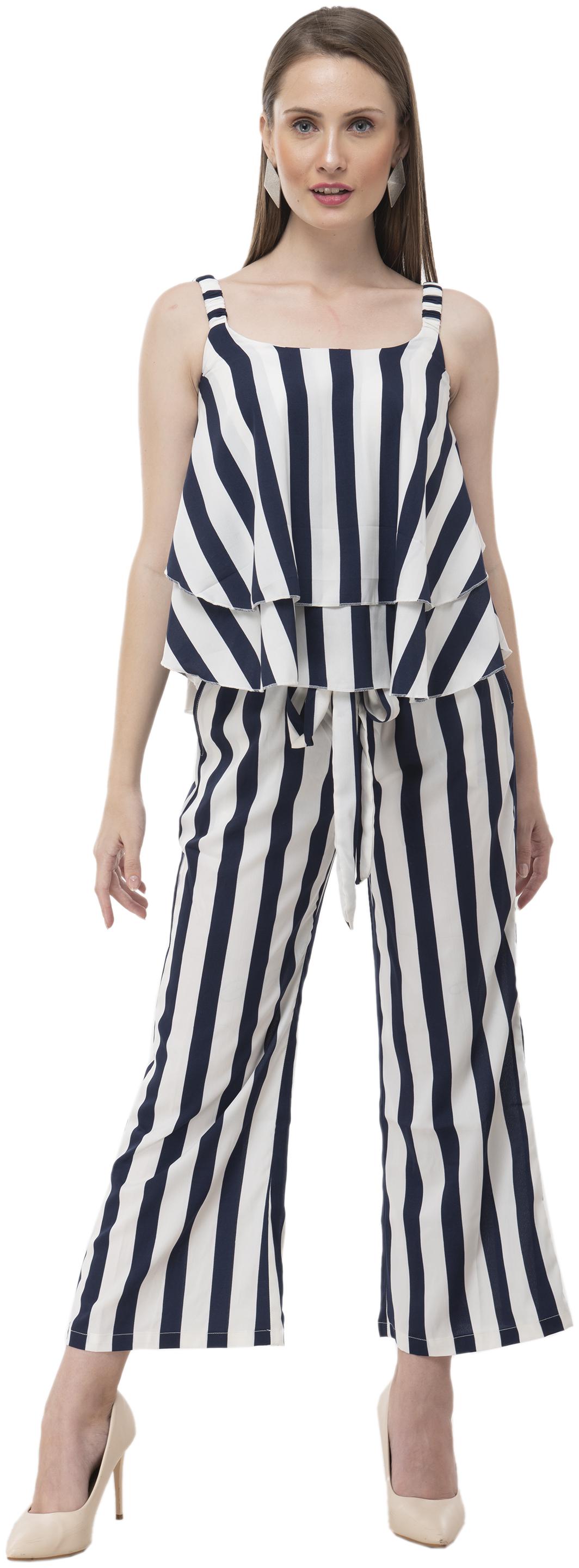 

Milky Way Women Striped Top bottom set - White Blue
