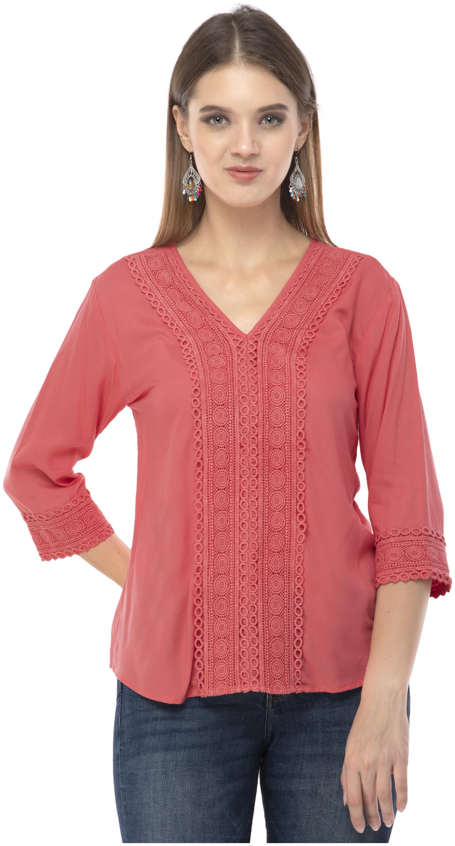 

Milky Way Women Rayon Embroidered Pink Top