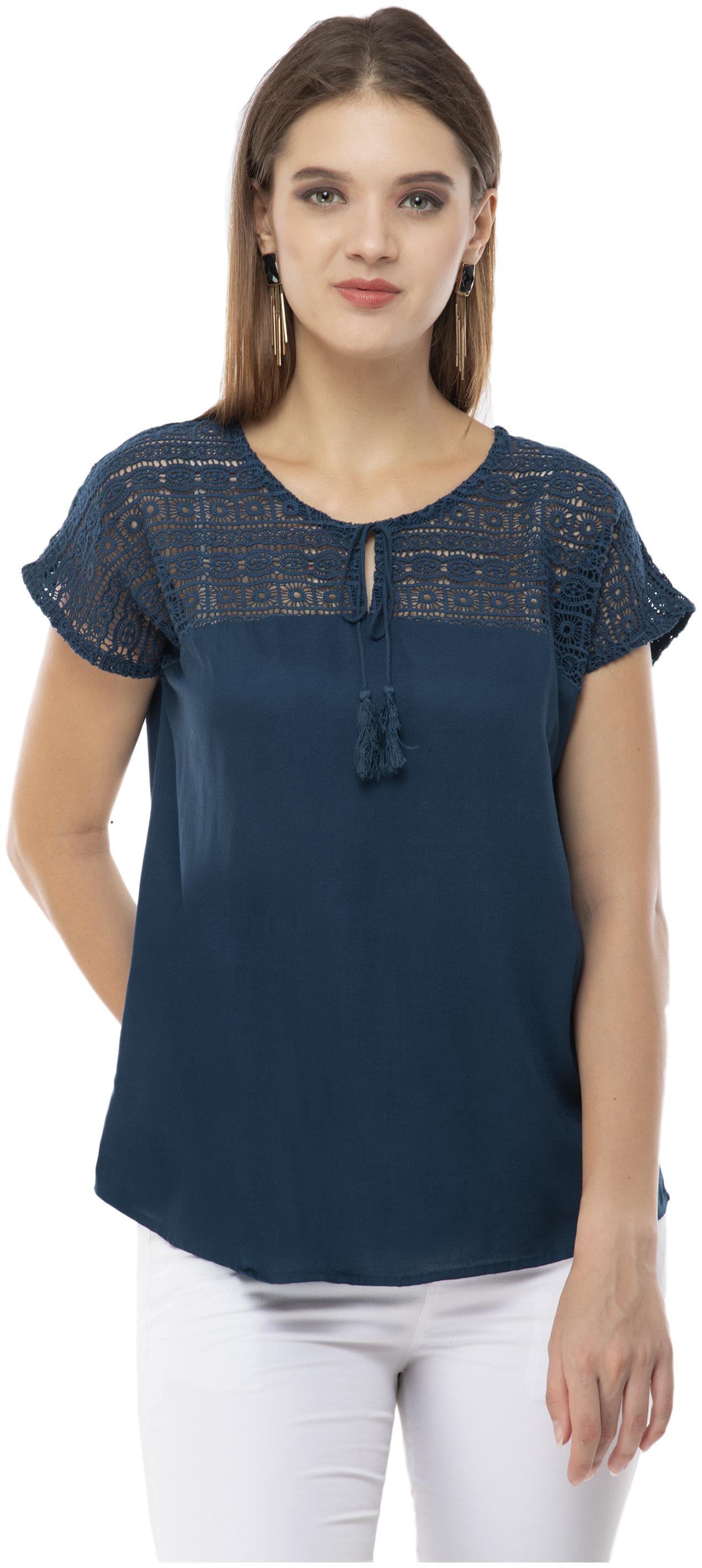 

Milky Way Women Rayon Embroidered Blue Top
