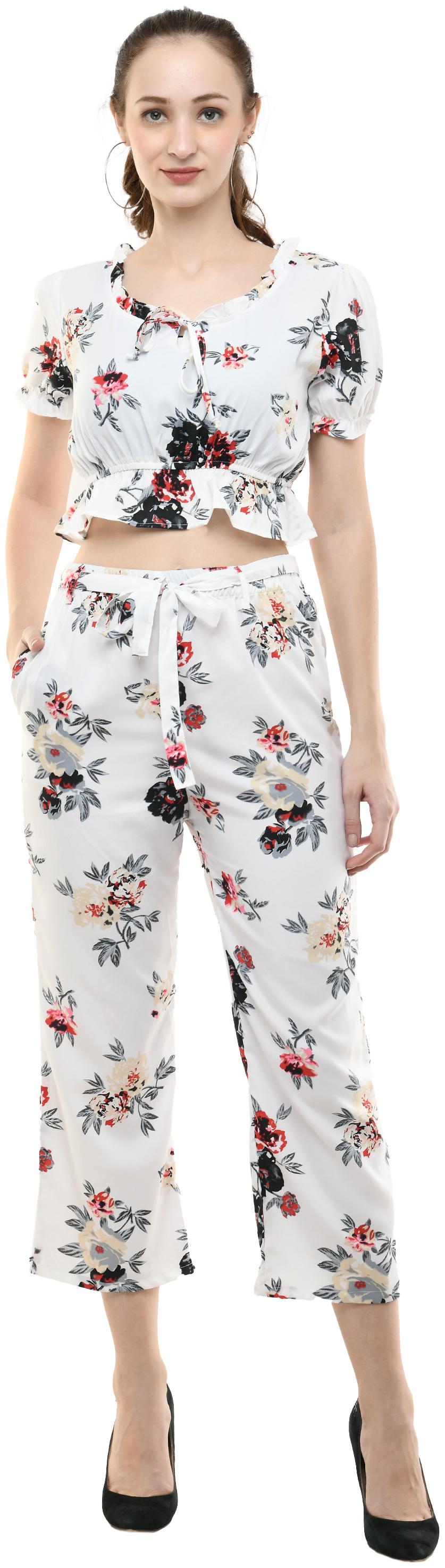 

Milky Way Women Floral Top bottom set - White