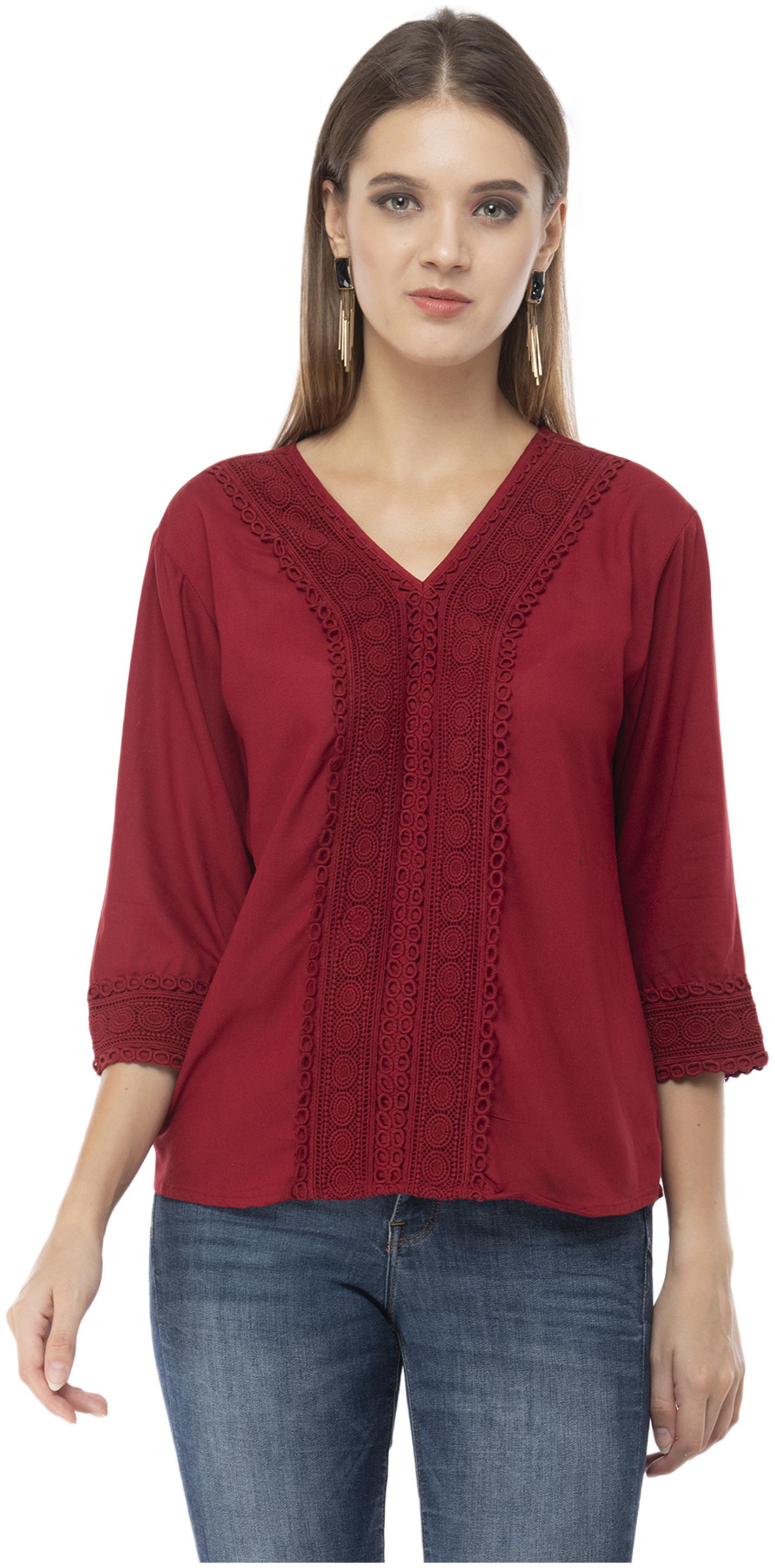 

Milky Way Women Rayon Embroidered Maroon Top