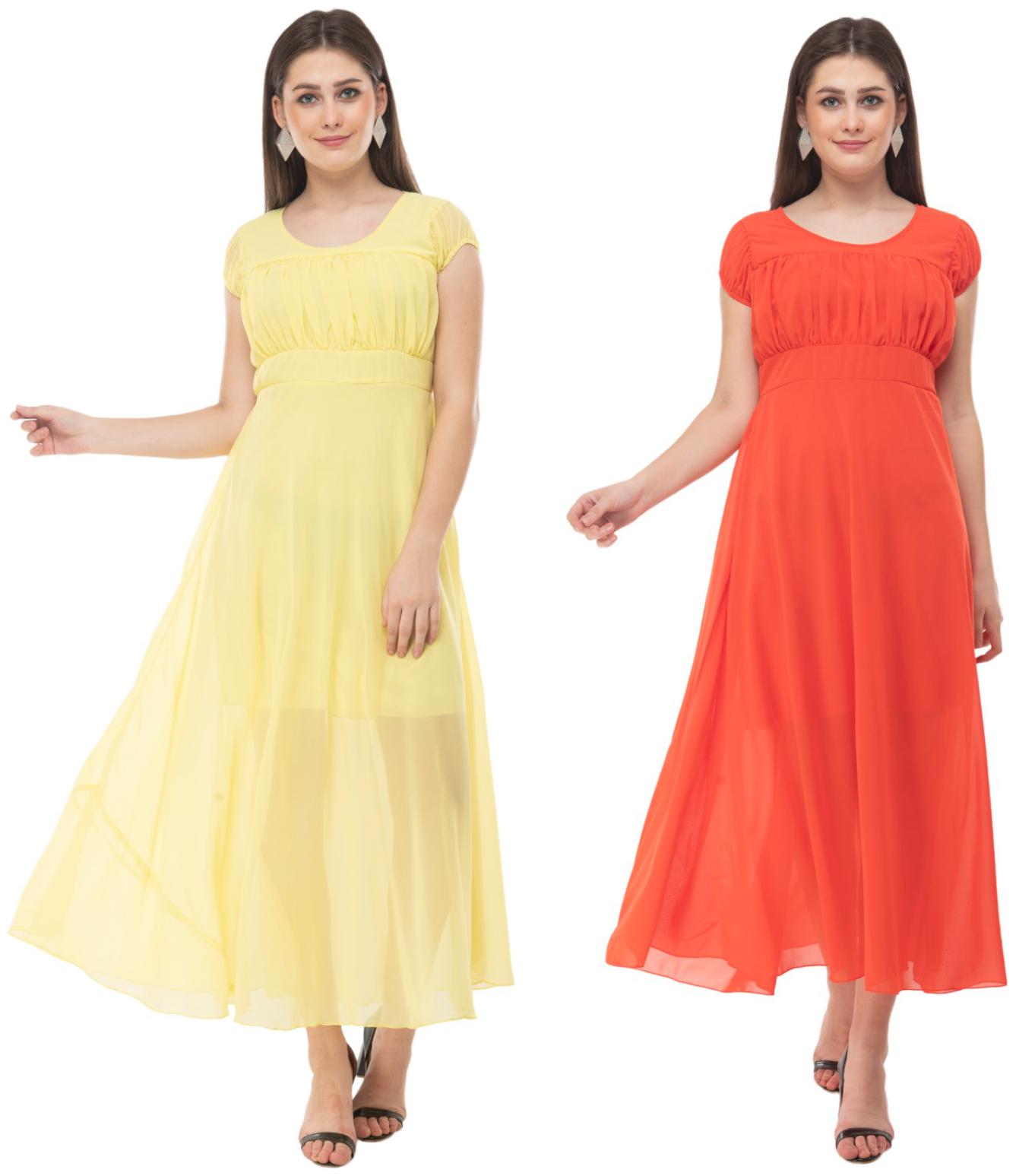 

Milky Way Yellow Orange Solid Fit flare dress