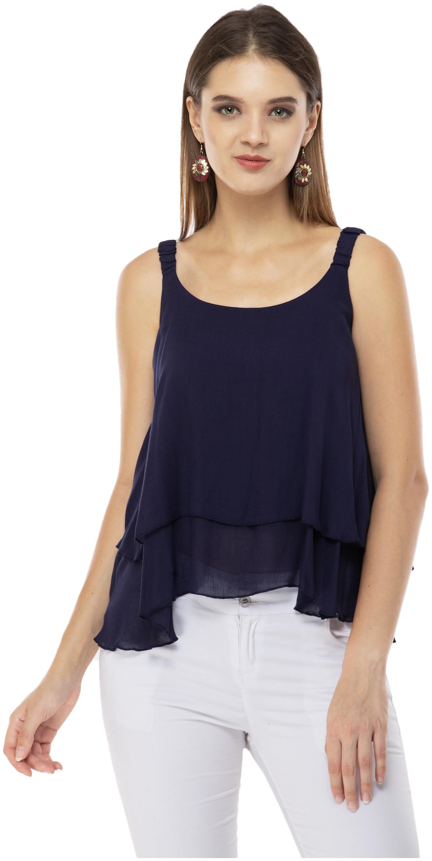 

Milky Way Women Viscose Rayon Solid Blue Top