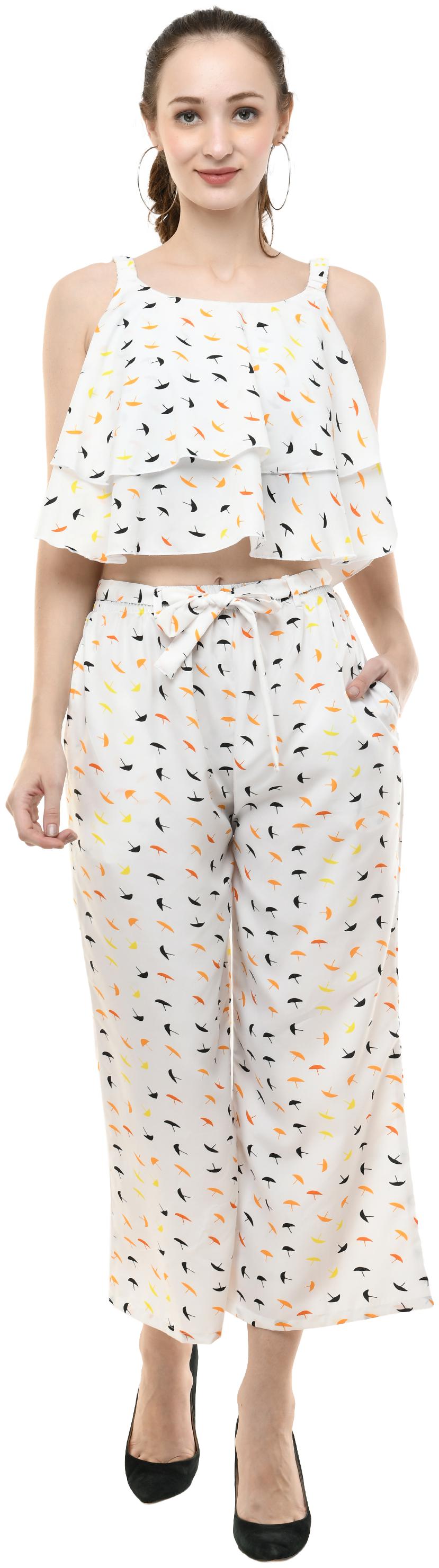 

Milky Way Women Printed Top bottom set - White