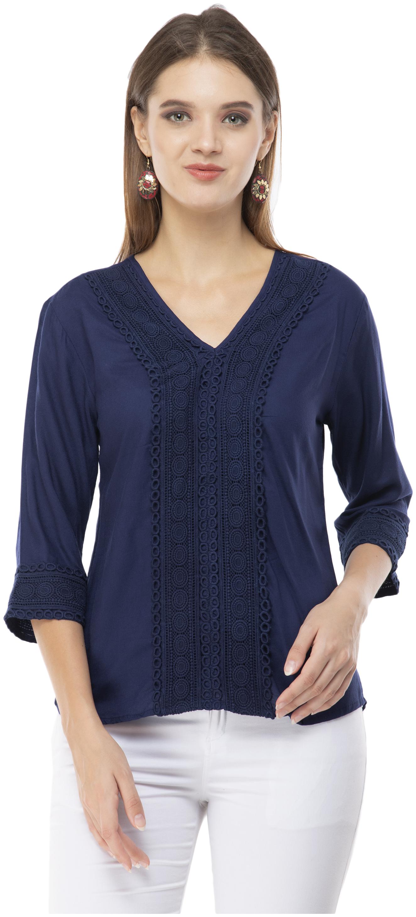 

Milky Way Women Rayon Embroidered Blue Top