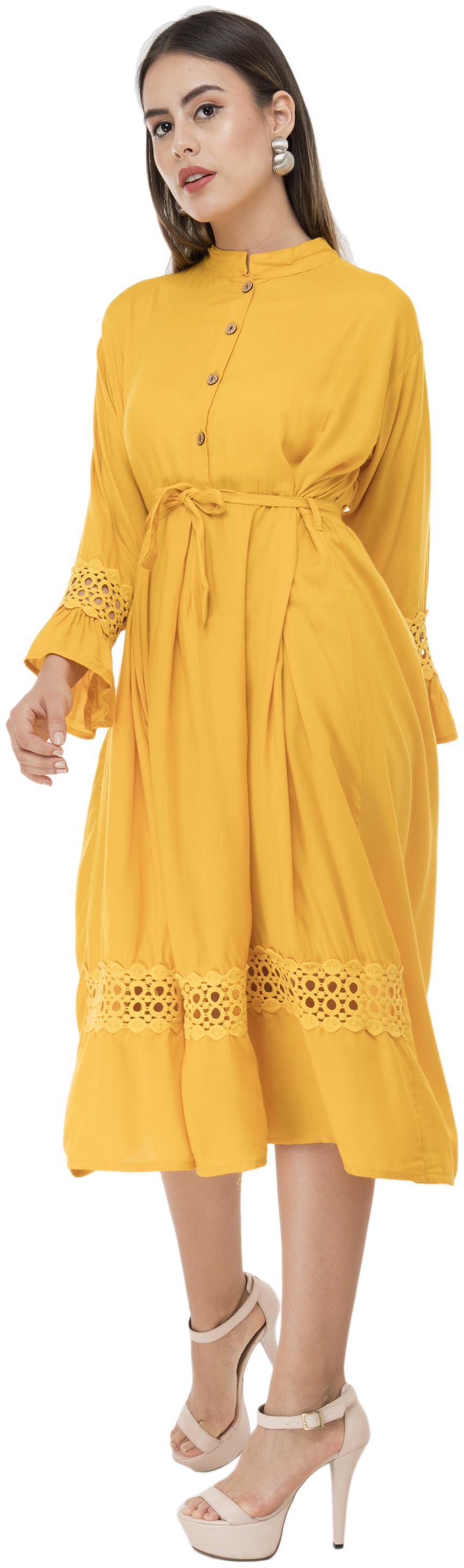 

Milky Way Mustard Solid A-line dress