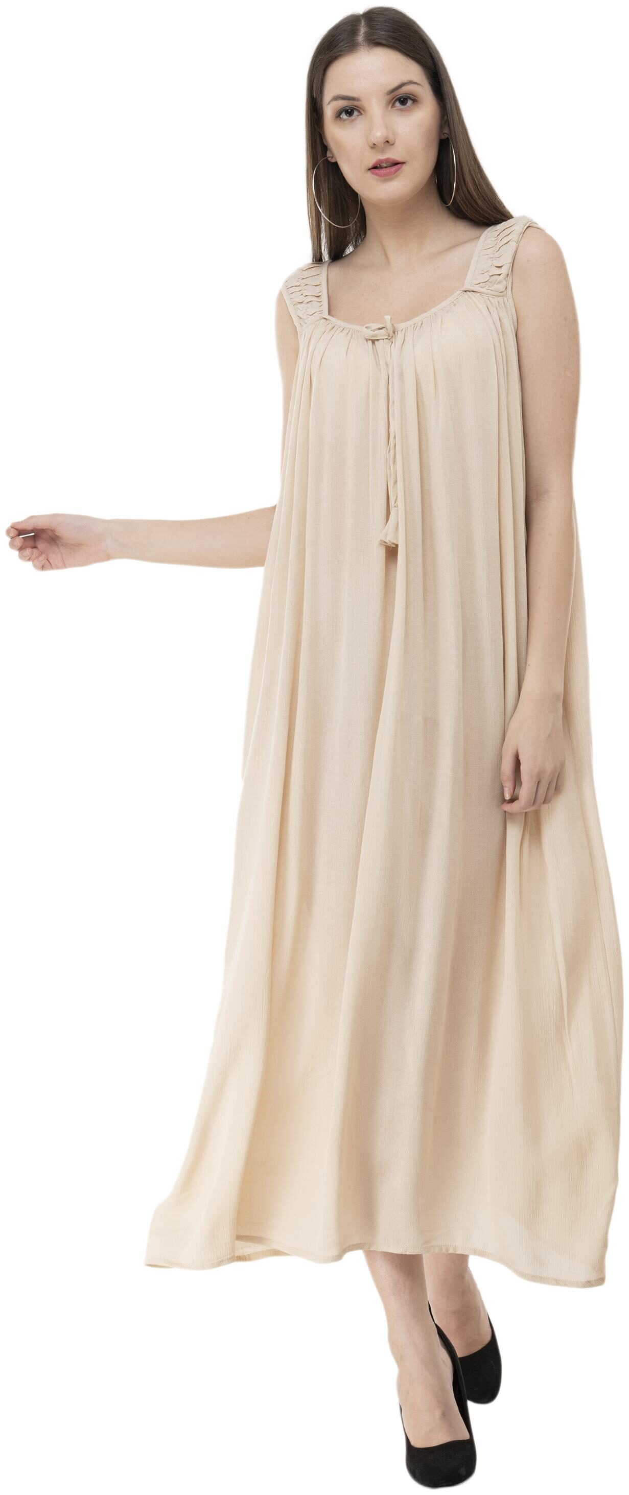 

Milky Way Beige Solid A-line dress