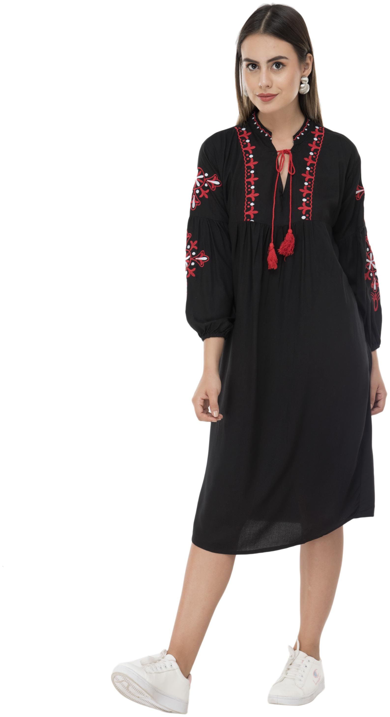 

Milky Way Black Embroidered A-line dress