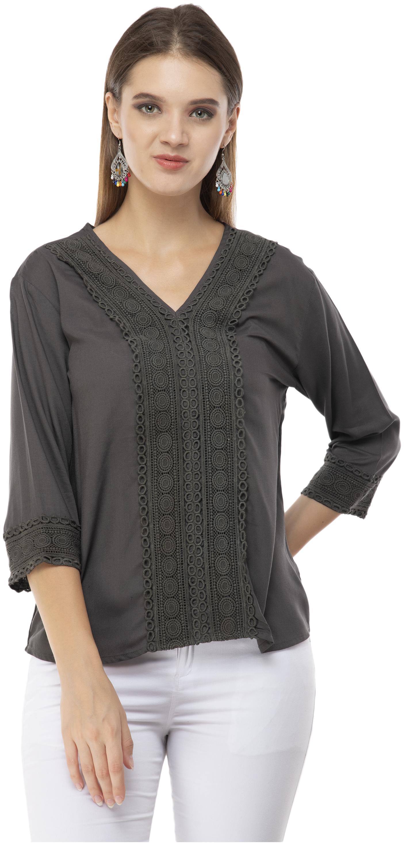 

Milky Way Women Rayon Embroidered Green Top