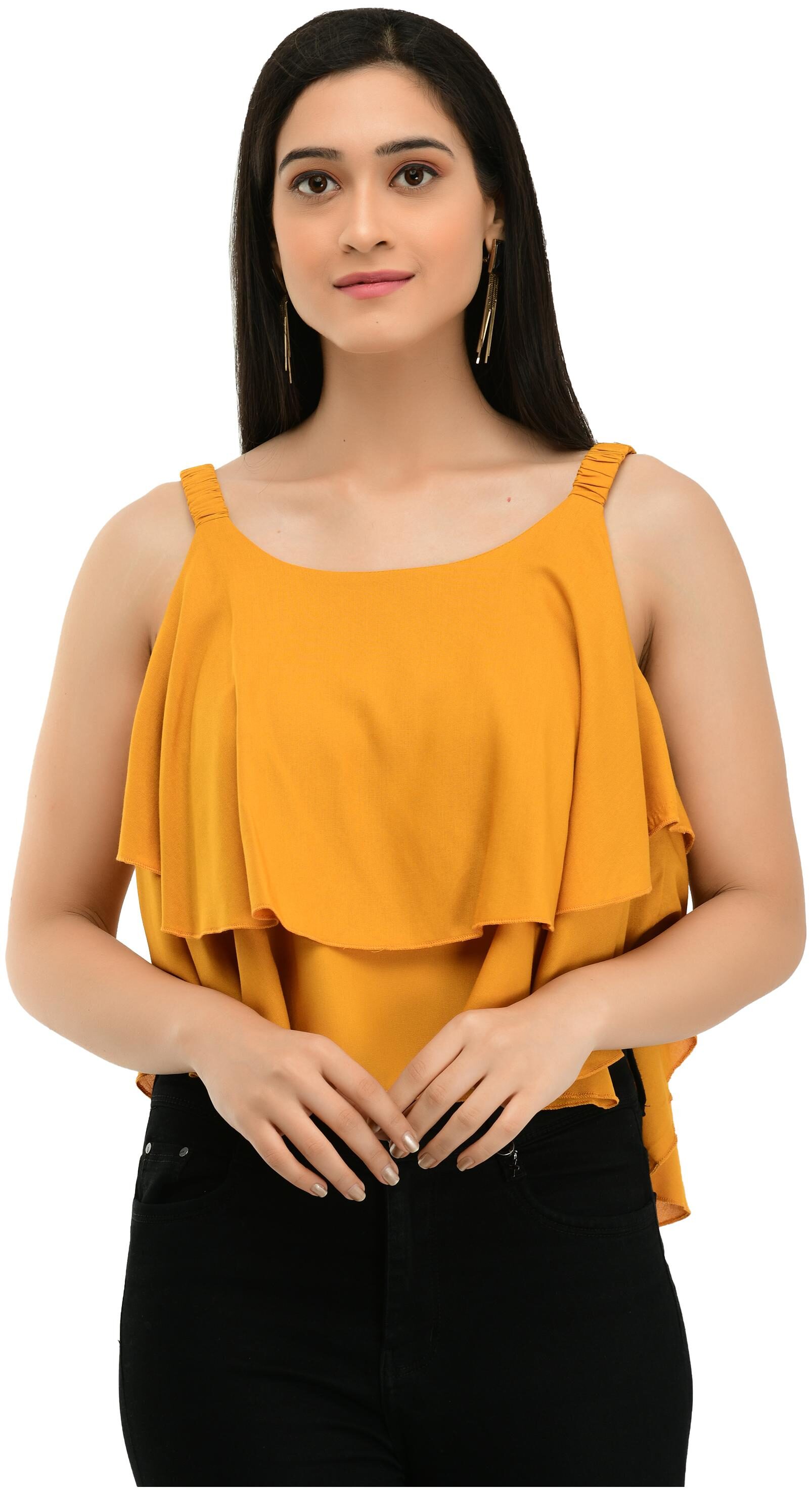 

Milky Way Women Viscose Rayon Solid Mustard Top