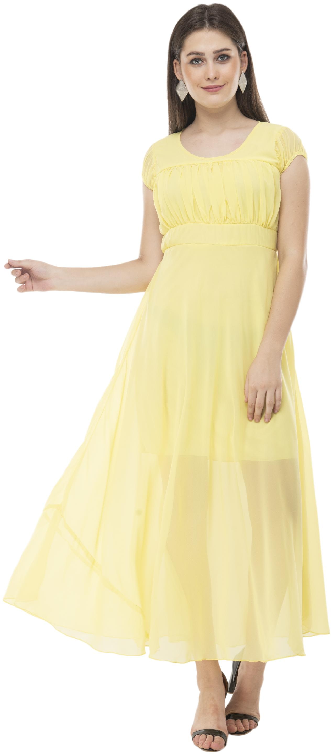 

Milky Way Yellow Solid Peplum dress