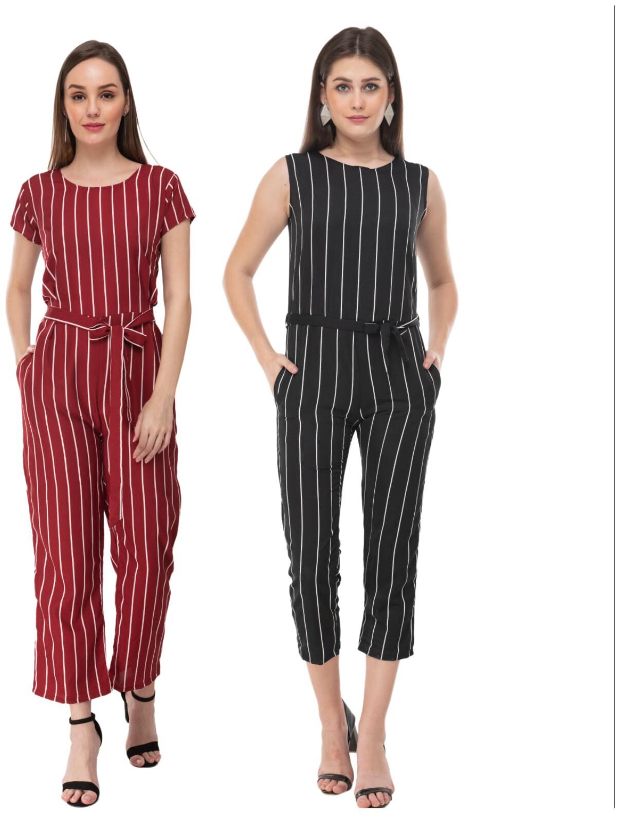 

Milky Way Striped Jumpsuit - Maroon Black