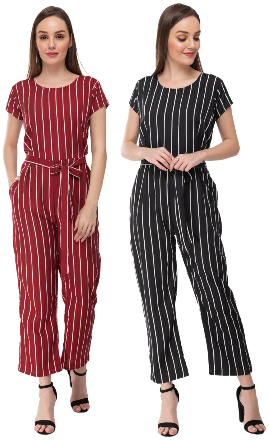 

Milky Way Striped Jumpsuit - Maroon Black