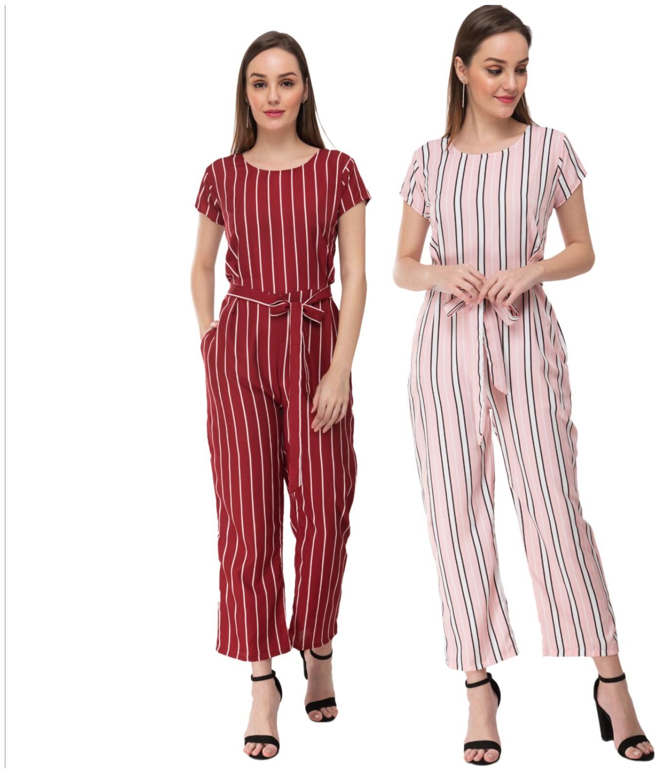 

Milky Way Striped Jumpsuit - Maroon Pink