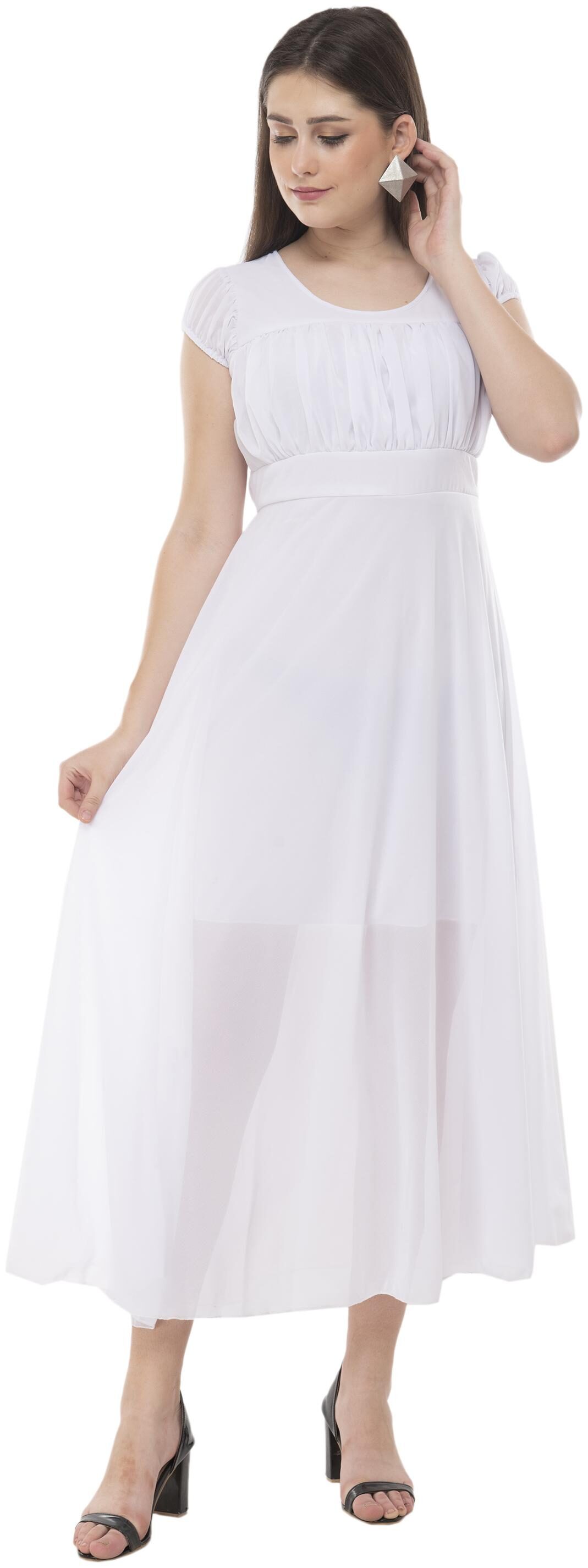 

Milky Way White Solid A-line dress
