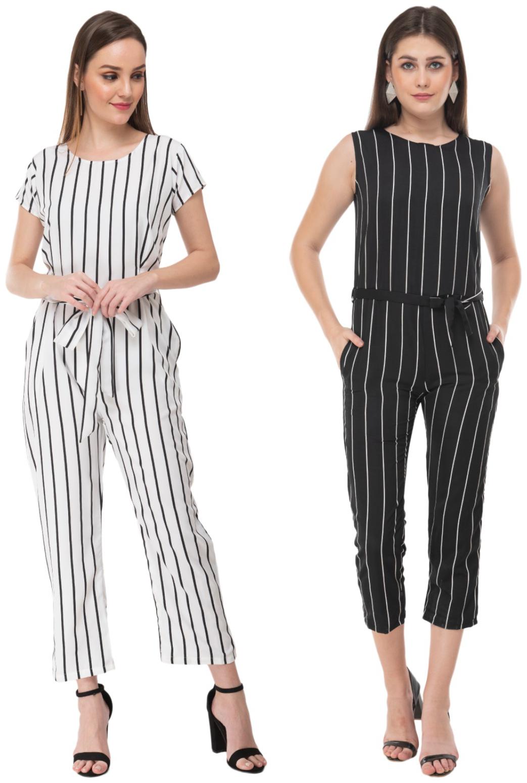 

Milky Way Striped Jumpsuit - White Black