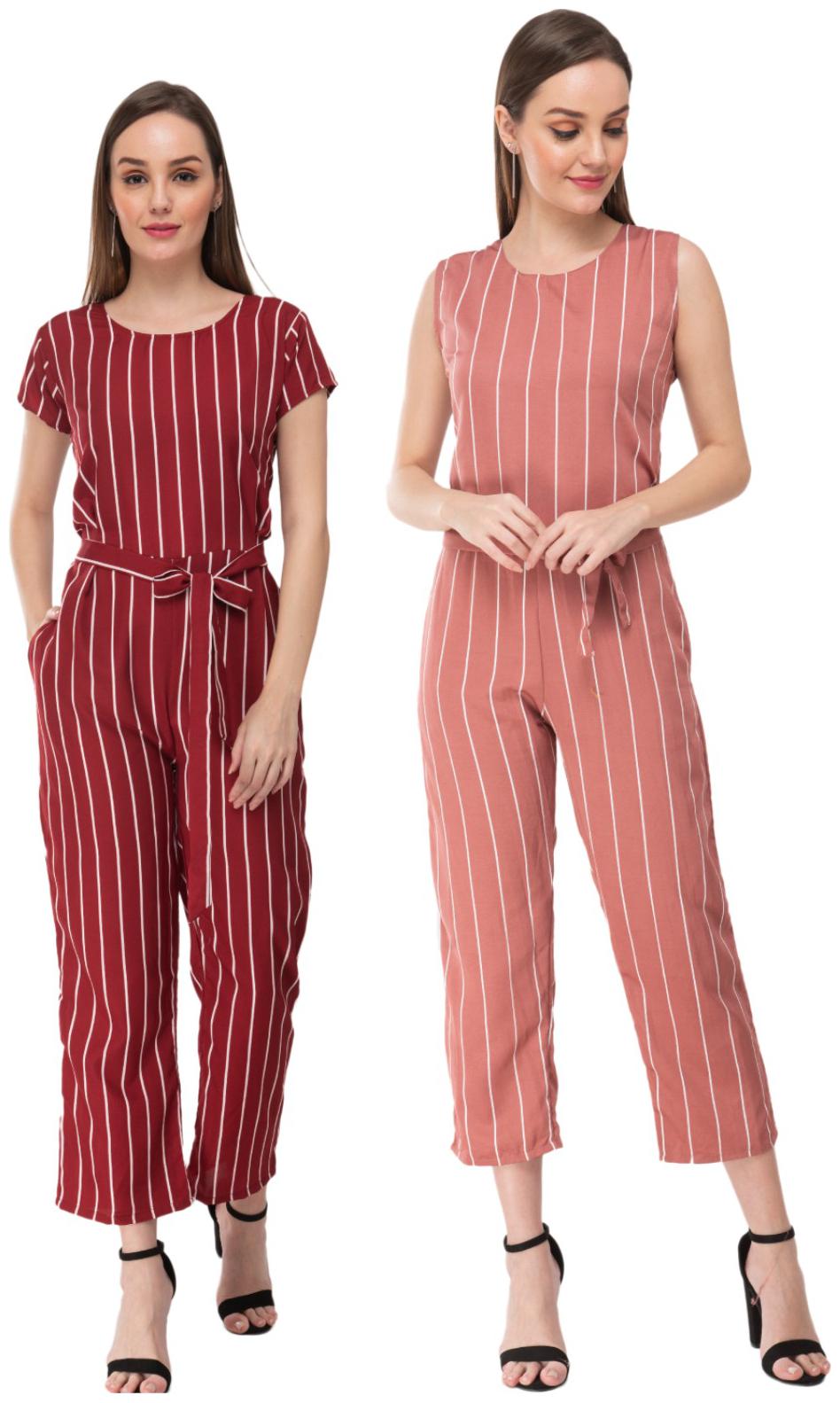 

Milky Way Striped Jumpsuit - Maroon Pink