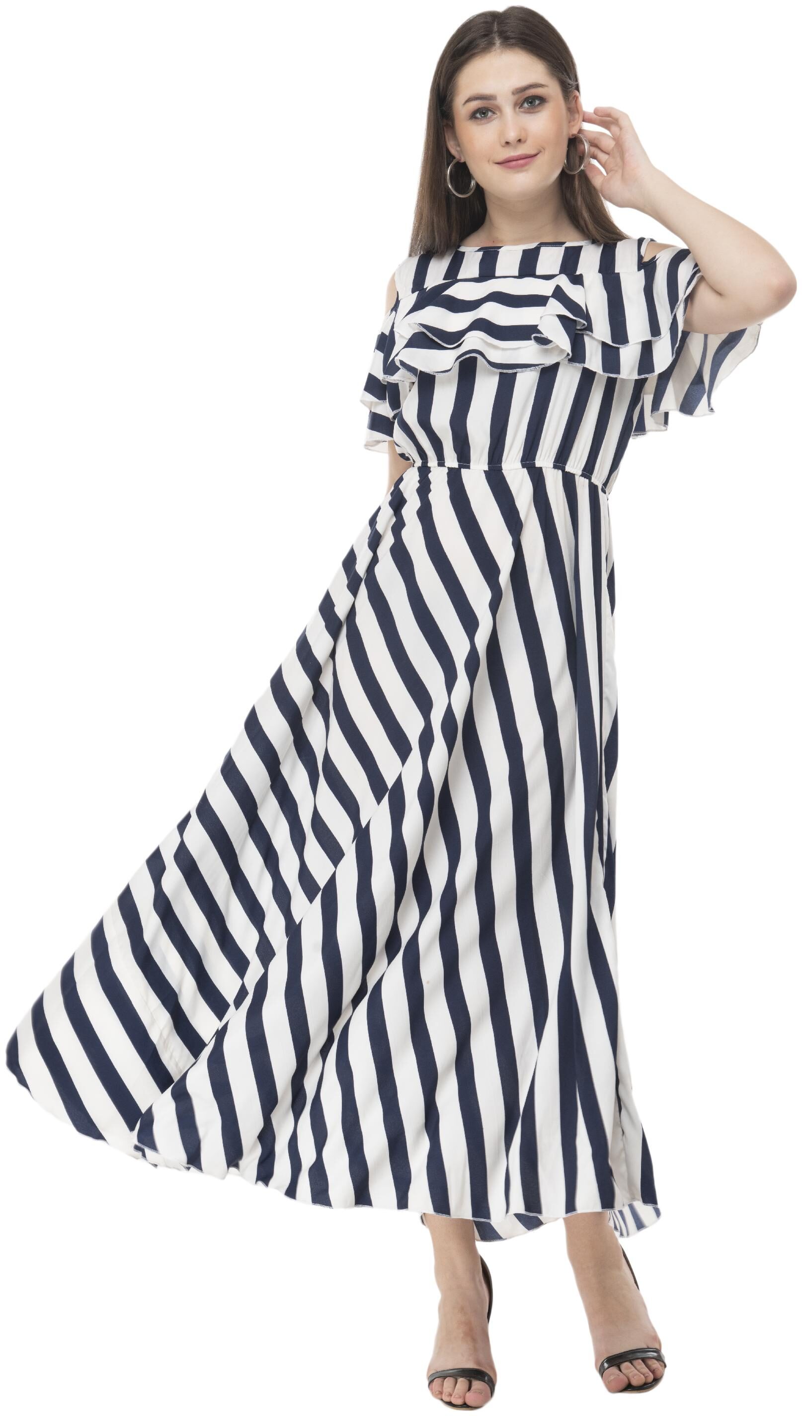 

Milky Way White Blue Striped A-line dress