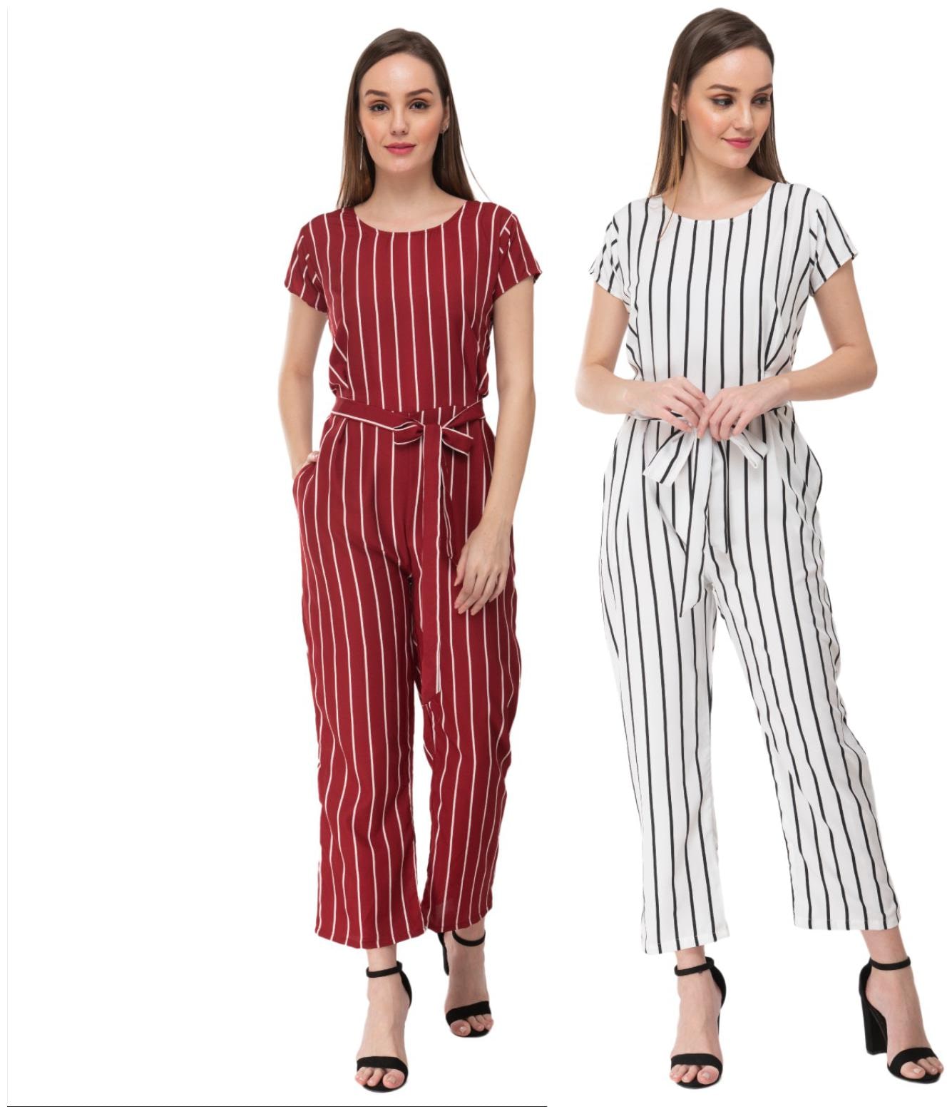 

Milky Way Striped Jumpsuit - Maroon White