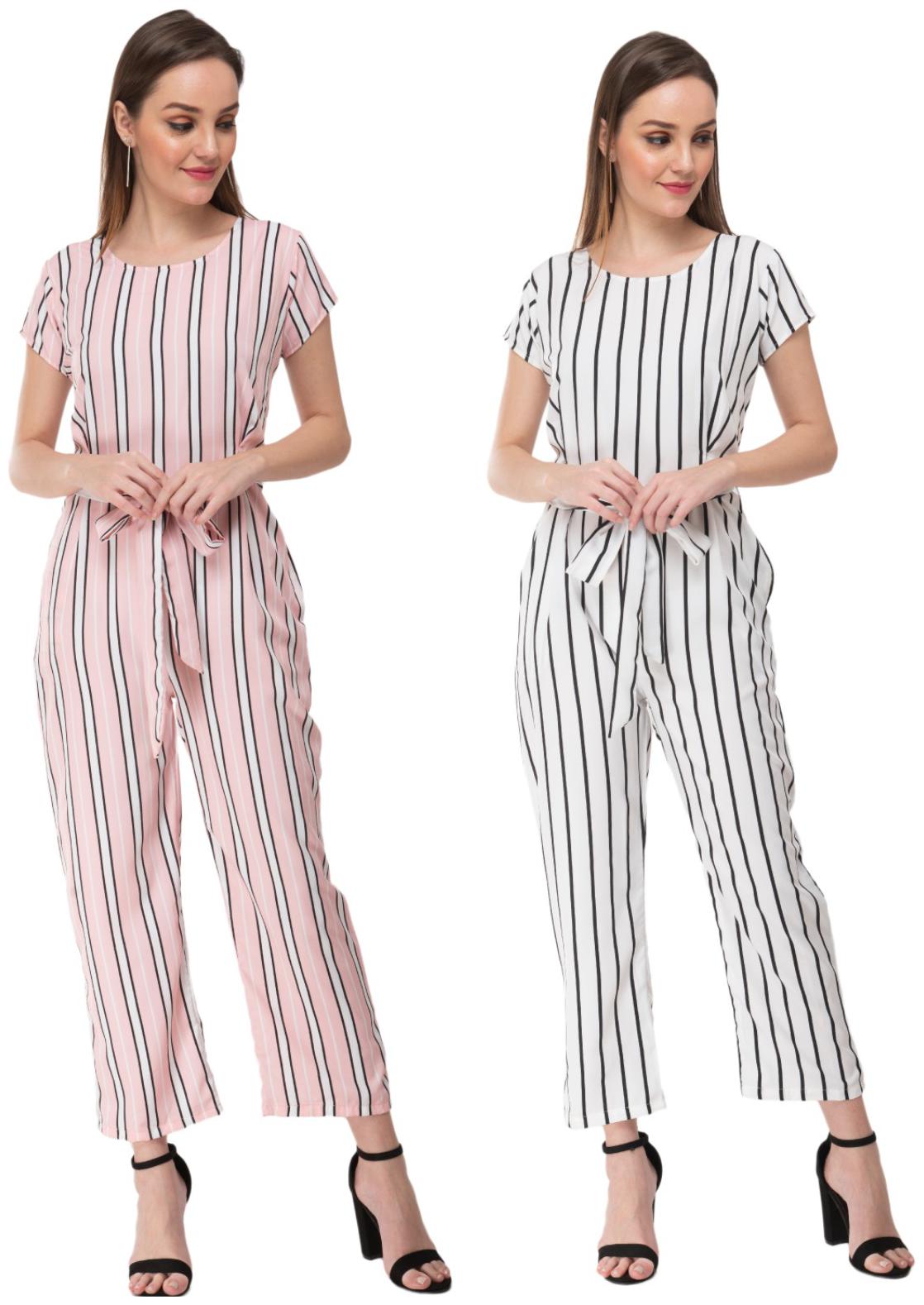 

Milky Way Striped Jumpsuit - Pink White