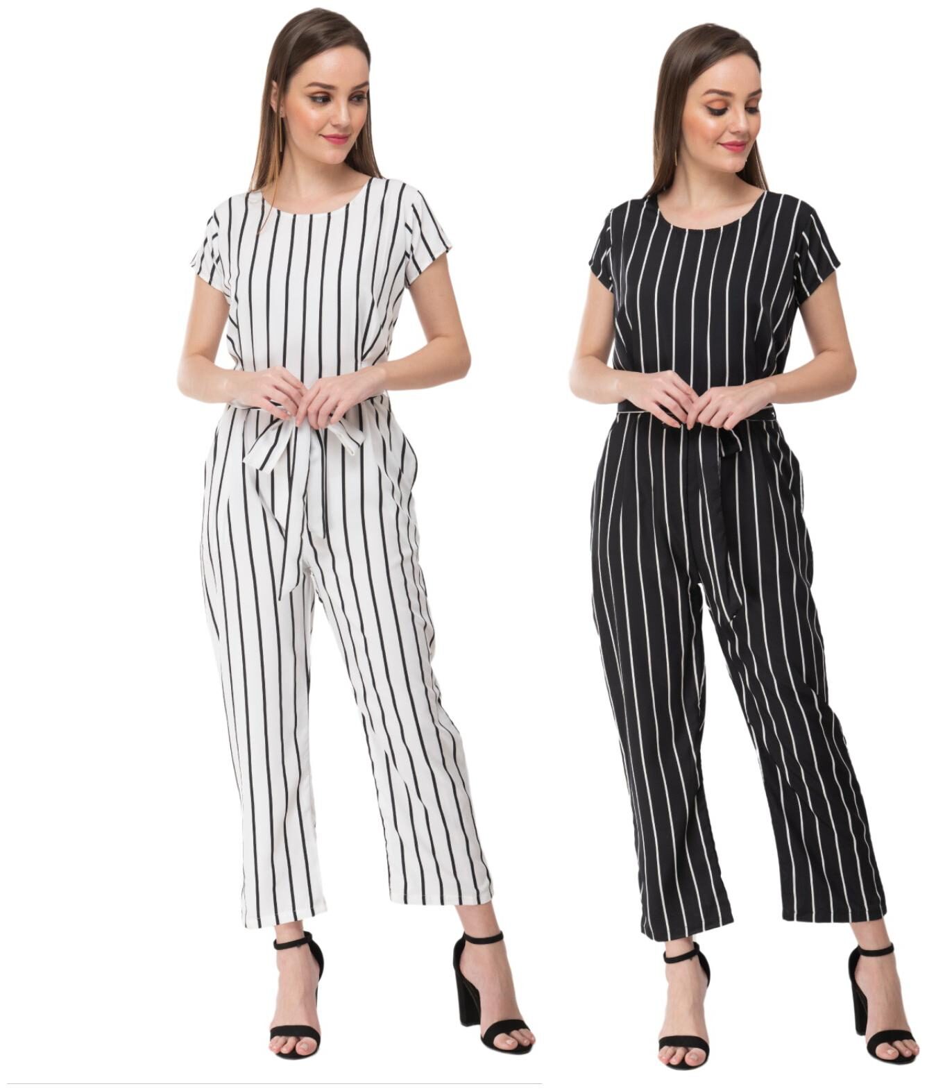 

Milky Way Striped Jumpsuit - White Black