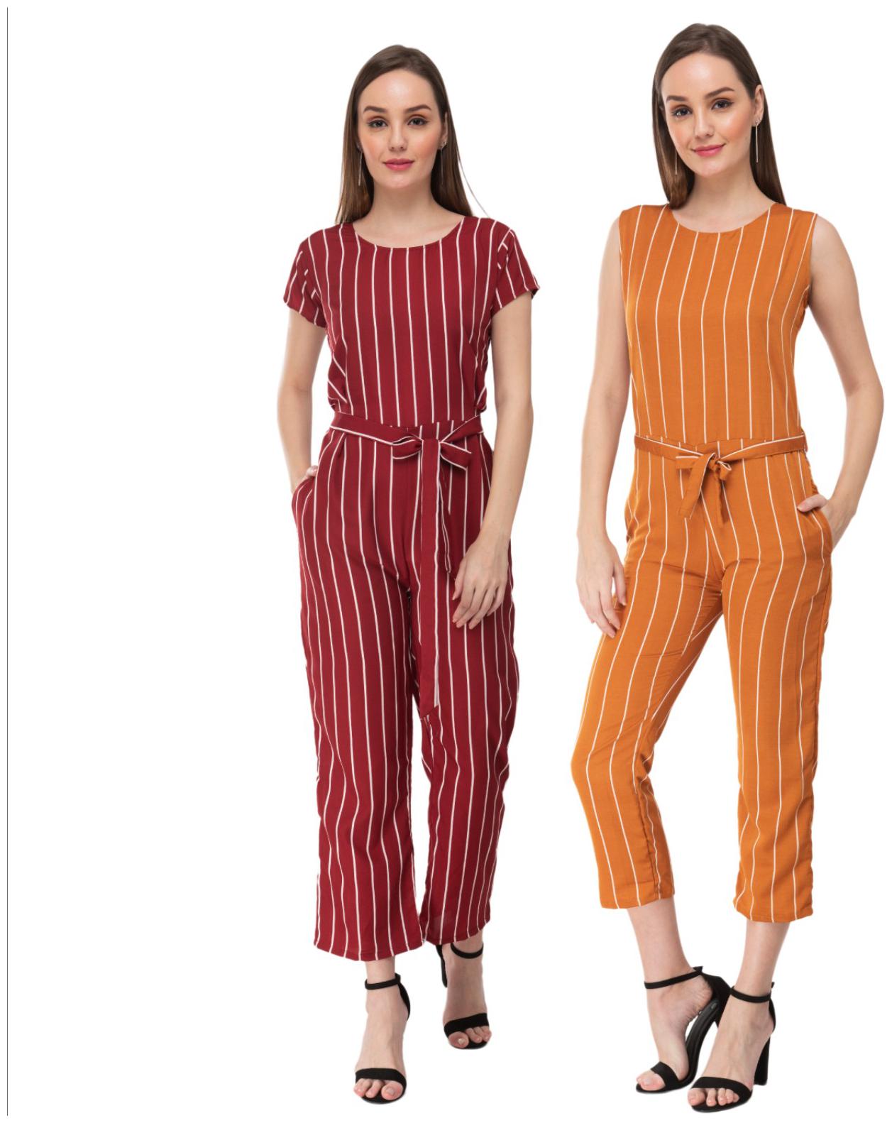 

Milky Way Striped Jumpsuit - Maroon Yellow