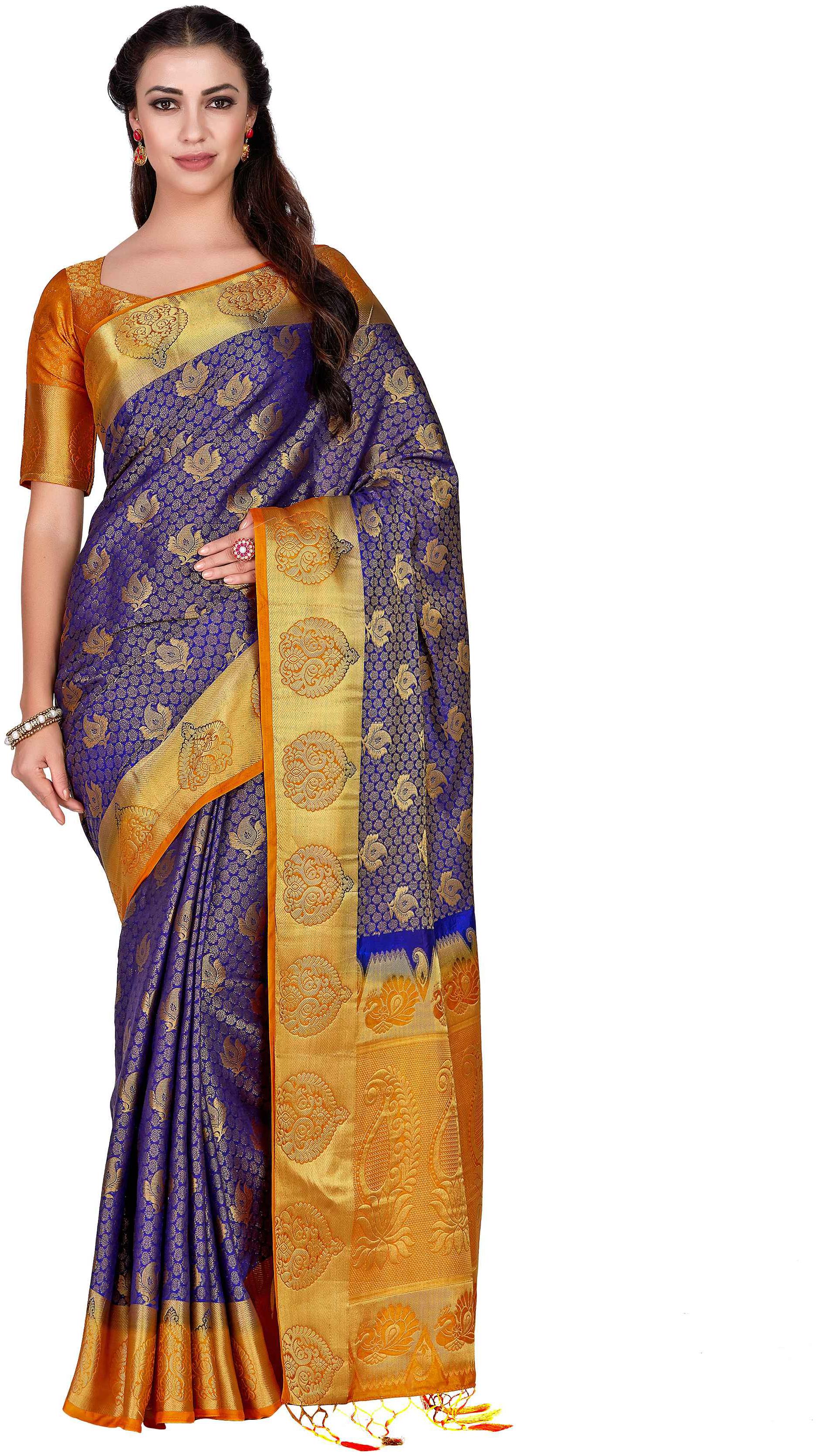 

Mimosa Art silk Wedding saree Kanjivarm Pattu style With Contrast Blouse Color Blue (4318-287-2D-NVY-MST)