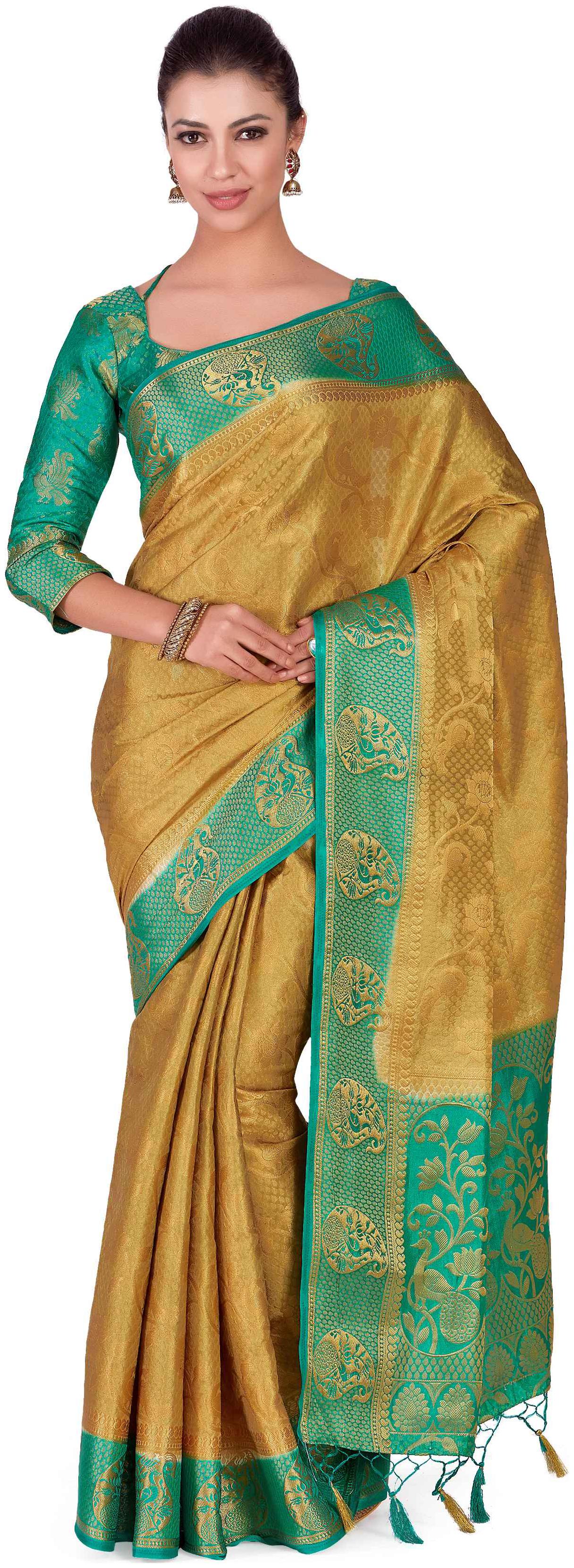 

Mimosa Art silk Wedding saree Kanjivarm Pattu style With Contrast Blouse Color Brown (4288-367-2D-CKU-RMA)