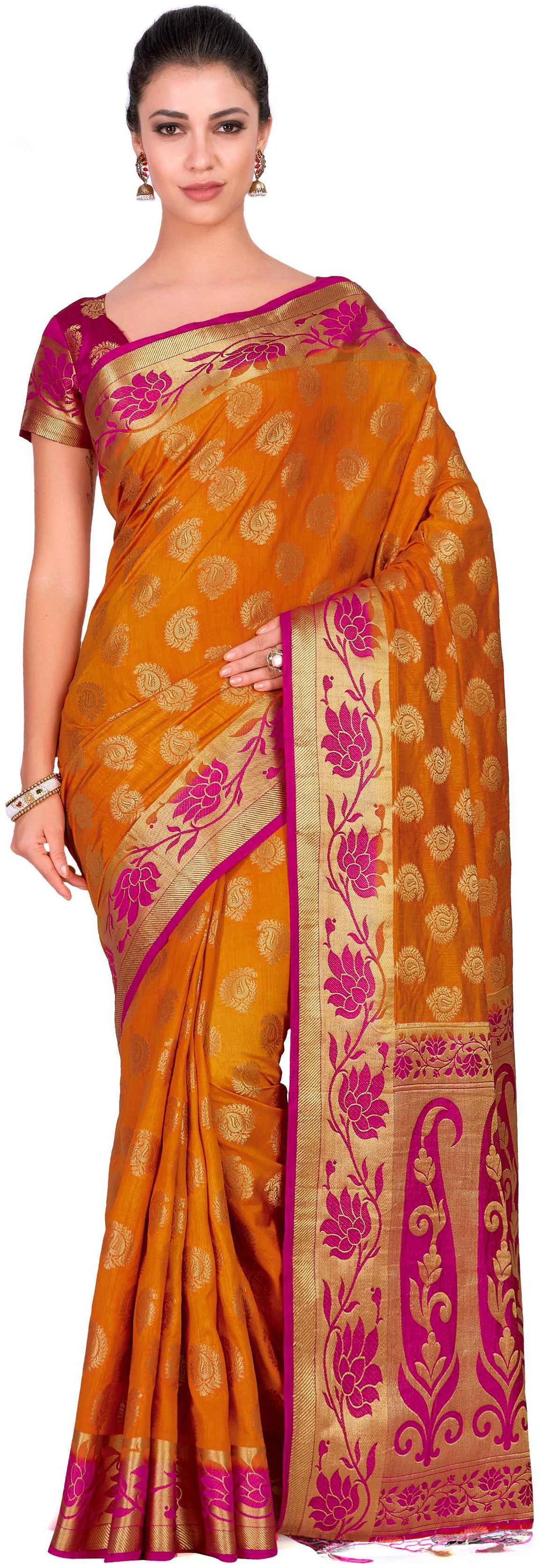 

Mimosa Art silk Wedding saree Kanjivarm Pattu style With Contrast Blouse Color Gold (4299-350-2D-MST-RNI)