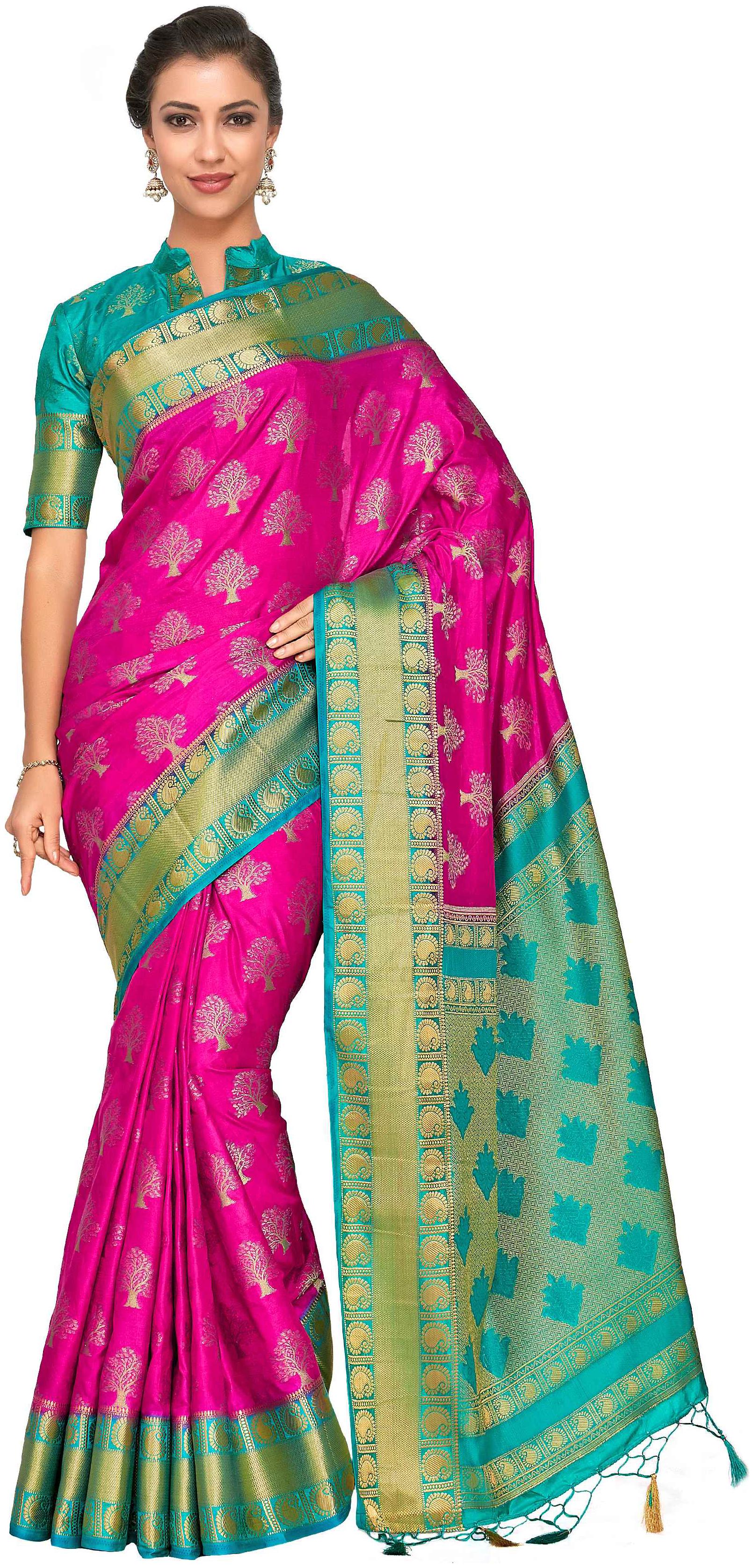 

Mimosa Art silk Wedding saree Kanjivarm Pattu style With Contrast Blouse Color Pink (4309-312-GR-RNI-RMA)