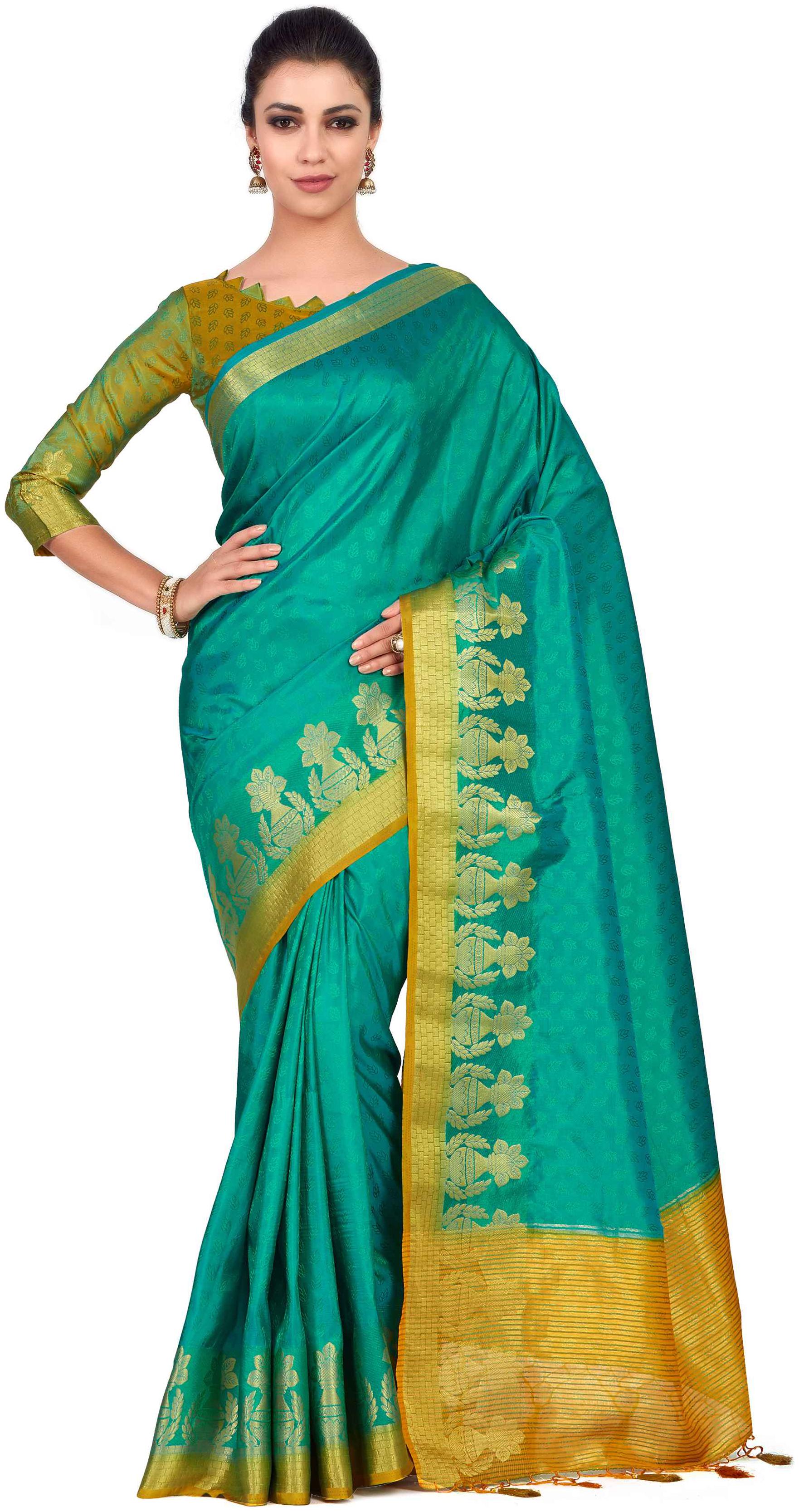 

Mimosa Art silk Wedding saree Kanjivarm Pattu style With Contrast Blouse Color Green (4290-246-GR-AND-GLD)